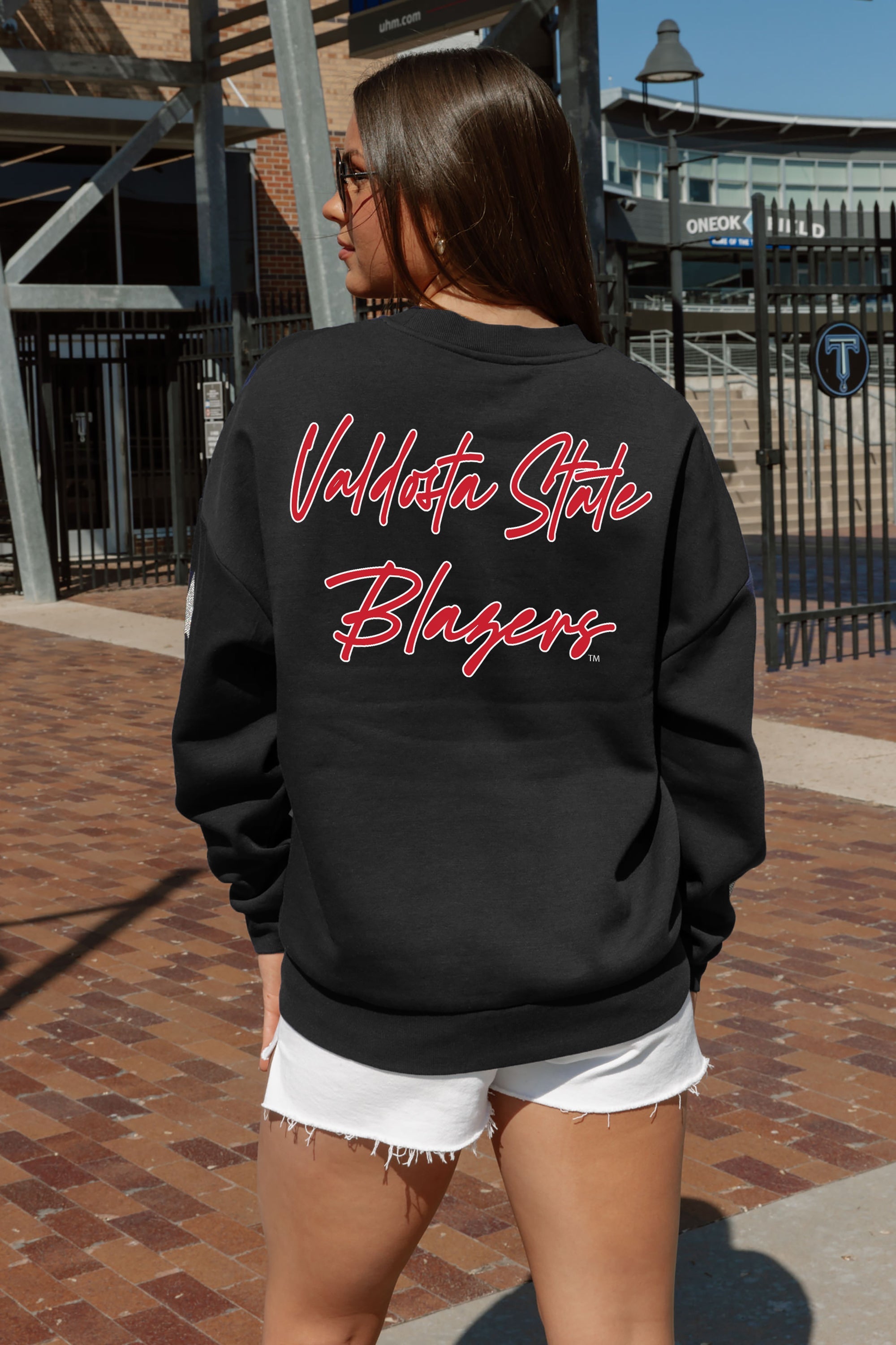 VALDOSTA STATE BLAZERS DEDICATION EMBELLISHED STAR SLEEVE CREWNECK PULLOVER