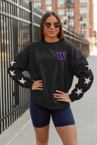 WASHINGTON HUSKIES DEDICATION EMBELLISHED STAR SLEEVE CREWNECK PULLOVER