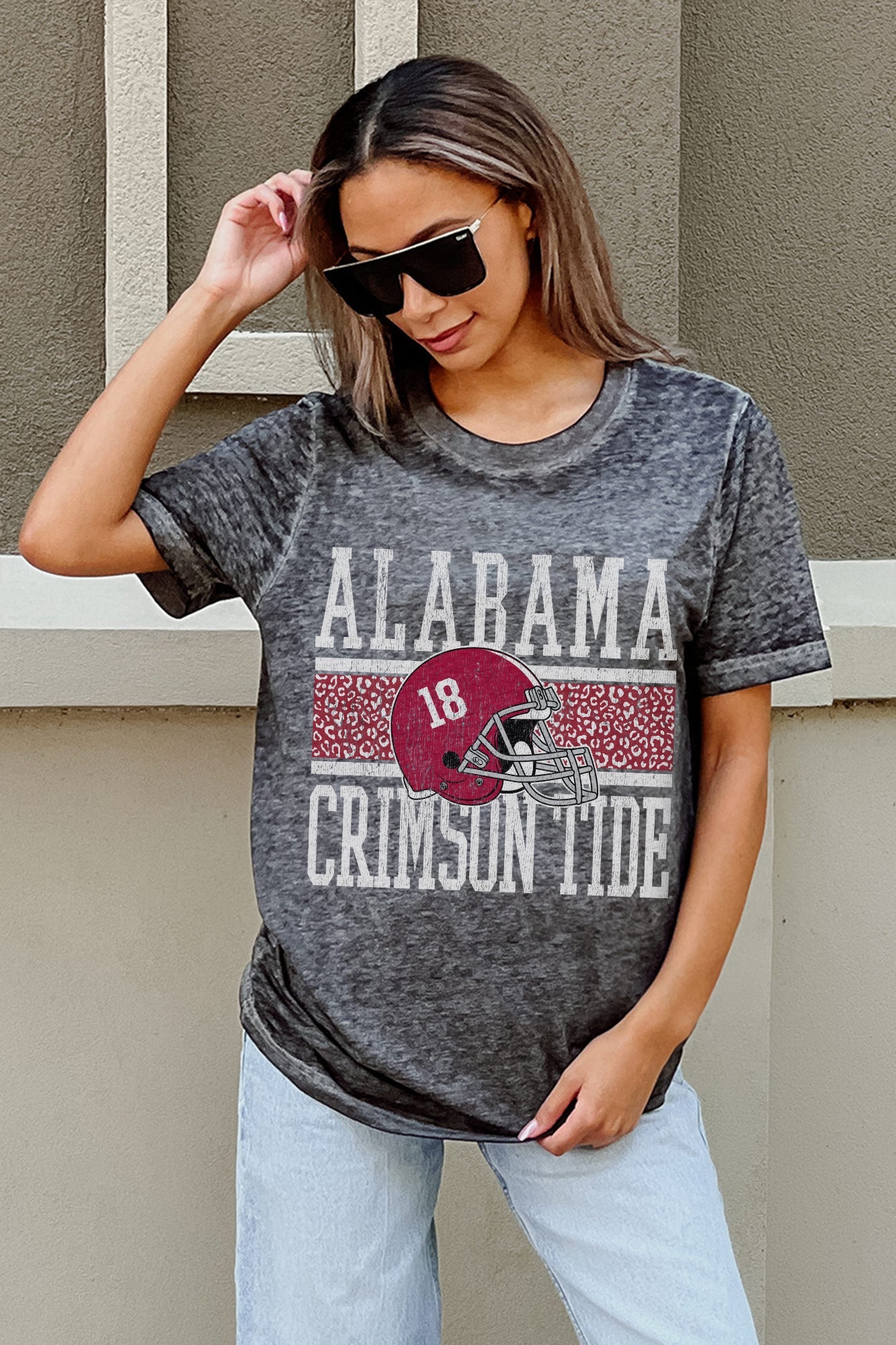 ALABAMA CRIMSON TIDE CROWD GOES WILD ACID WASH BOYFRIEND TEE