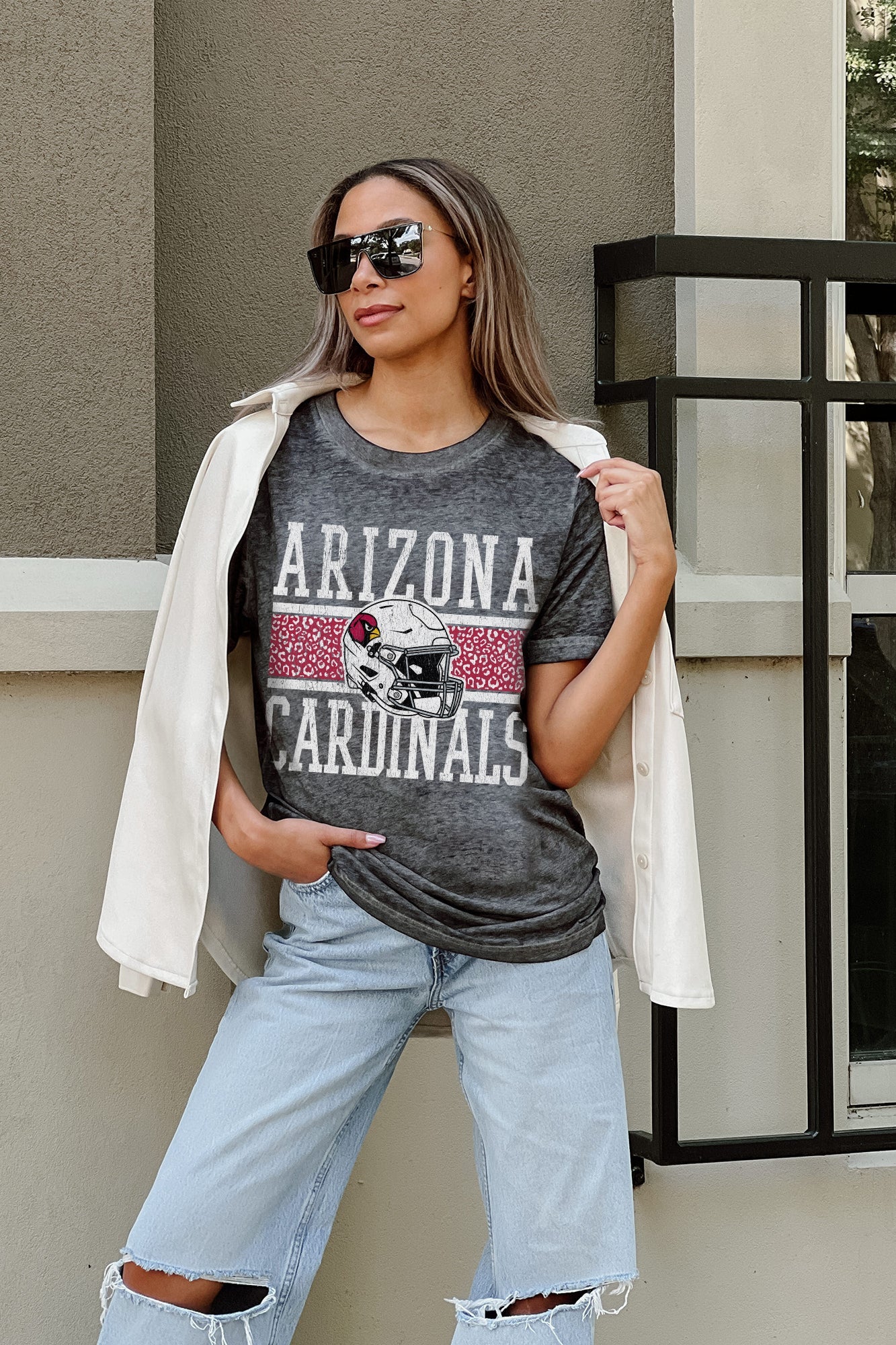 ARIZONA CARDINALS CROWD GOES WILD ACID WASH BOYFRIEND TEE