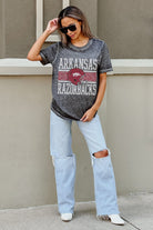 ARKANSAS RAZORBACKS CROWD GOES WILD ACID WASH BOYFRIEND TEE