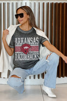 ARKANSAS RAZORBACKS CROWD GOES WILD ACID WASH BOYFRIEND TEE