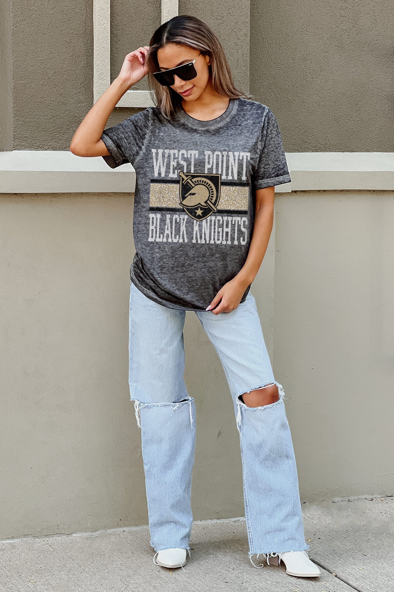 ARMY BLACK KNIGHTS CROWD GOES WILD ACID WASH BOYFRIEND TEE