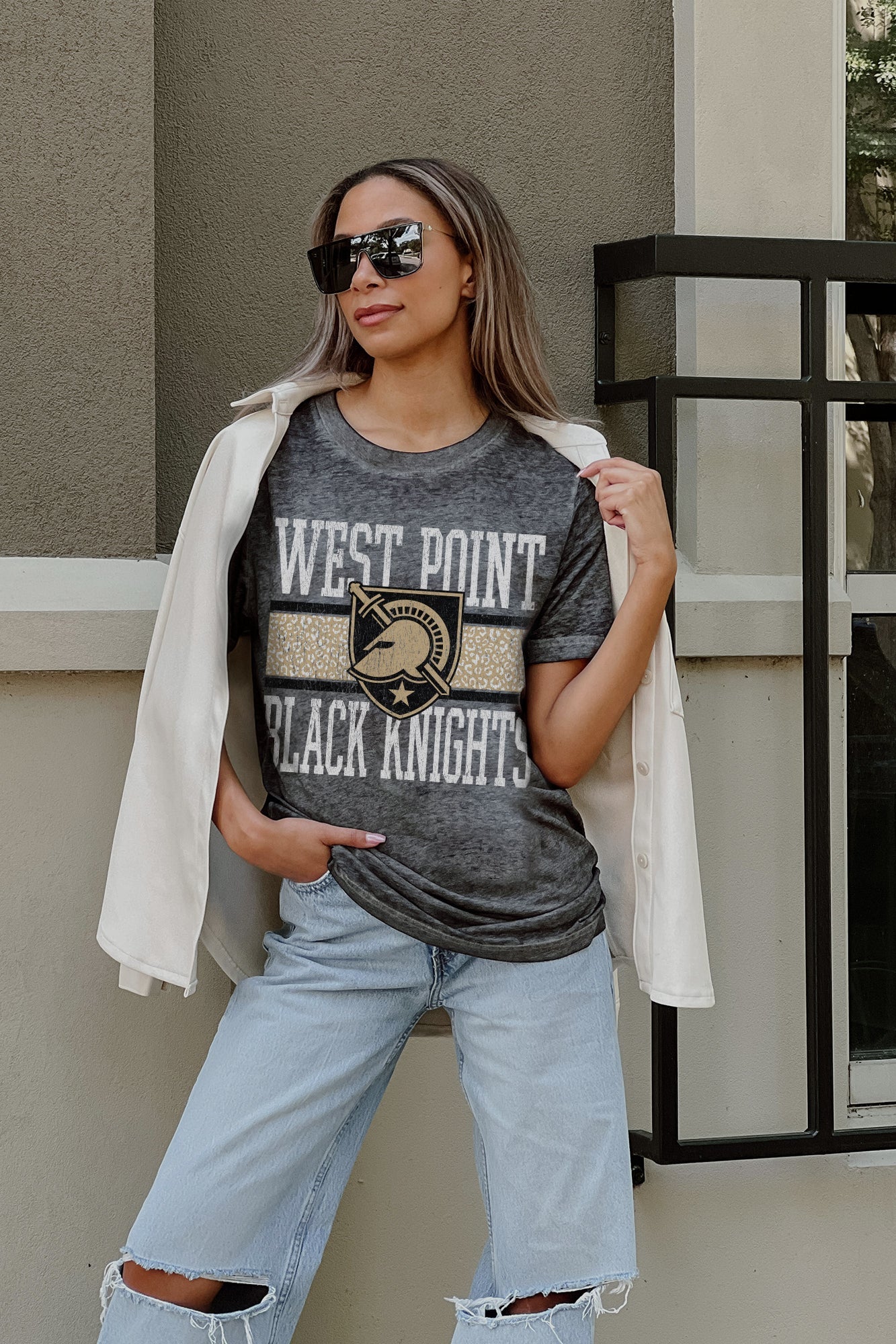 ARMY BLACK KNIGHTS CROWD GOES WILD ACID WASH BOYFRIEND TEE