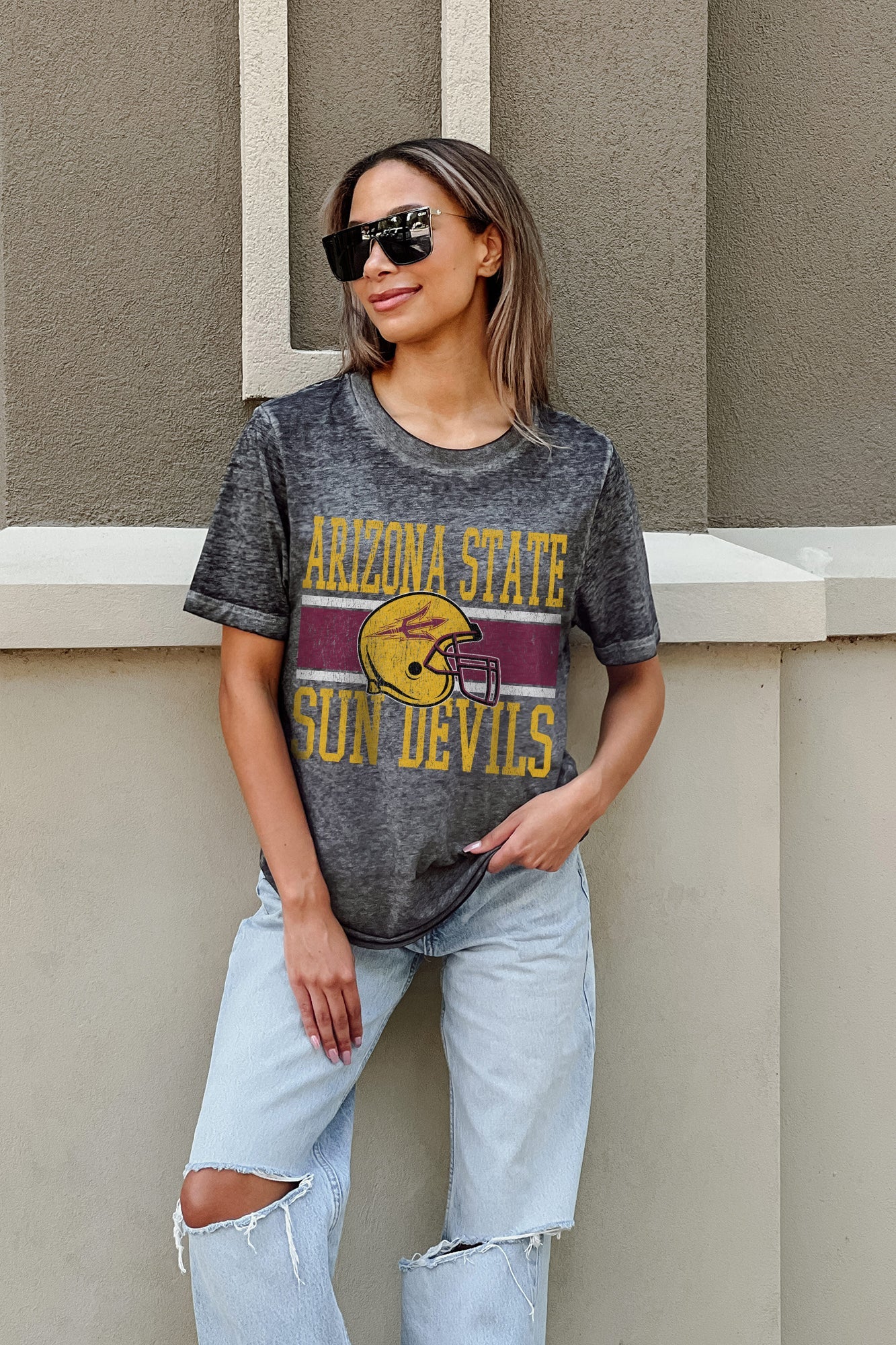 ARIZONA STATE SUN DEVILS CROWD GOES WILD ACID WASH BOYFRIEND TEE