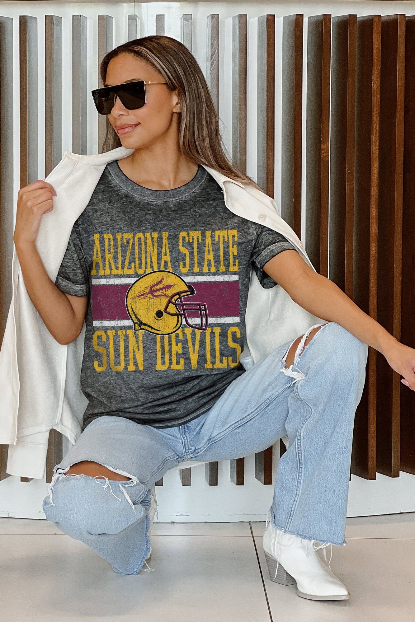 ARIZONA STATE SUN DEVILS CROWD GOES WILD ACID WASH BOYFRIEND TEE