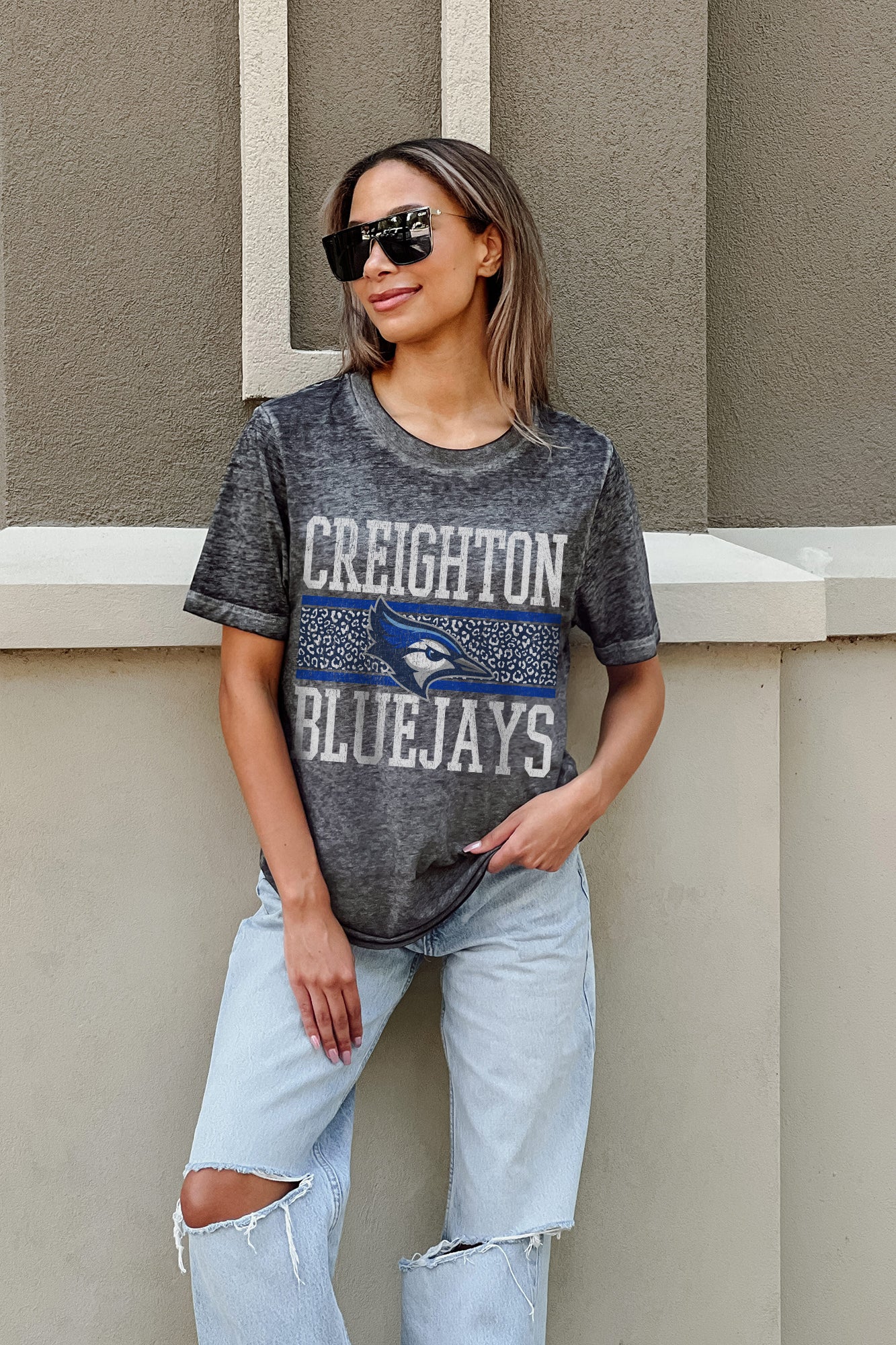 CREIGHTON BLUEJAYS CROWD GOES WILD ACID WASH BOYFRIEND TEE