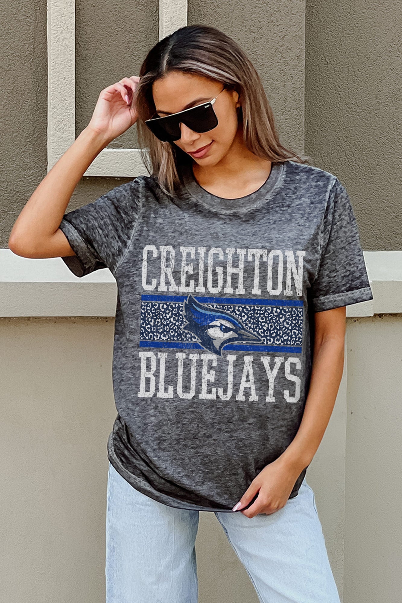 CREIGHTON BLUEJAYS CROWD GOES WILD ACID WASH BOYFRIEND TEE