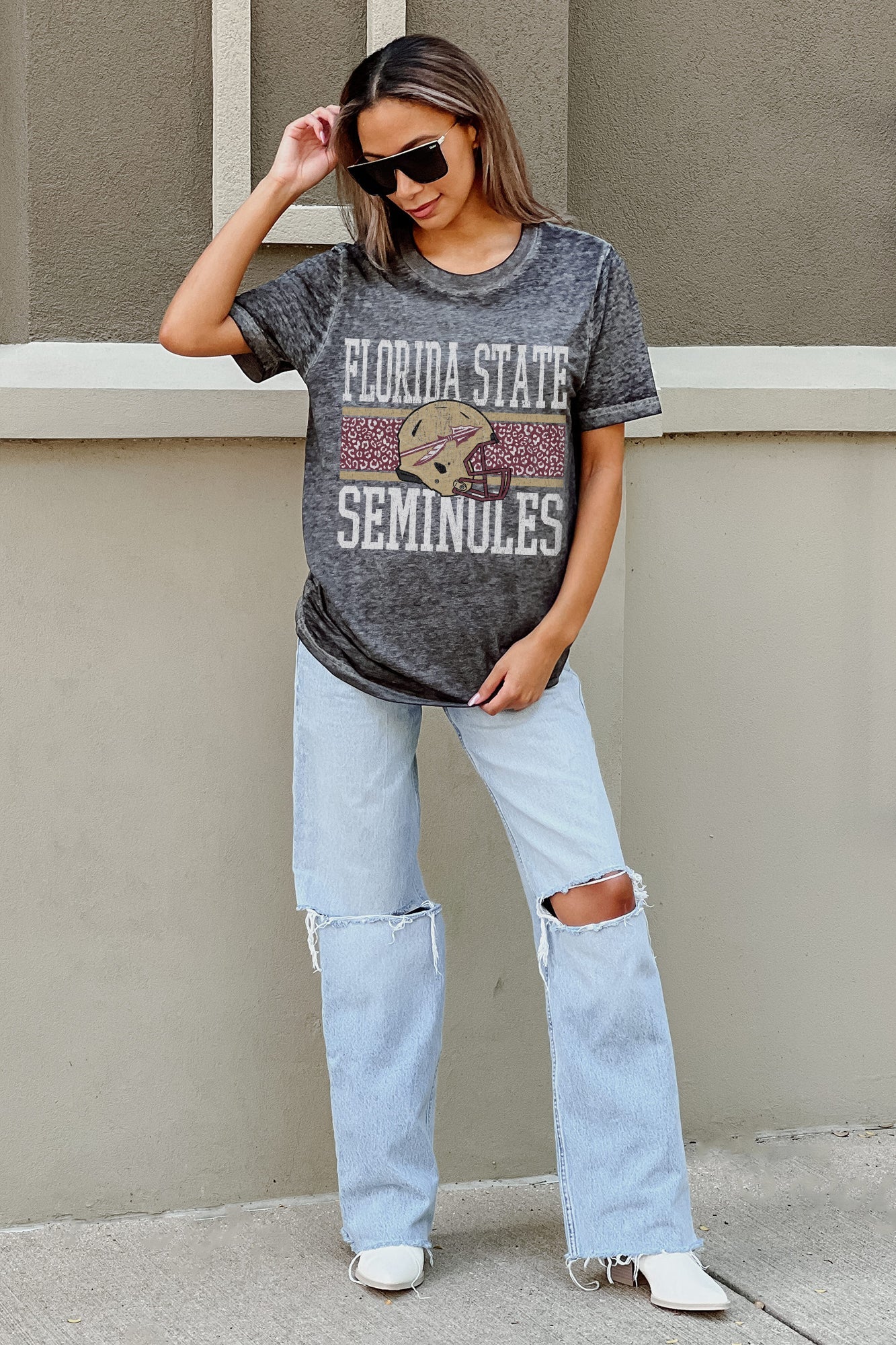 FLORIDA STATE SEMINOLES CROWD GOES WILD ACID WASH BOYFRIEND TEE