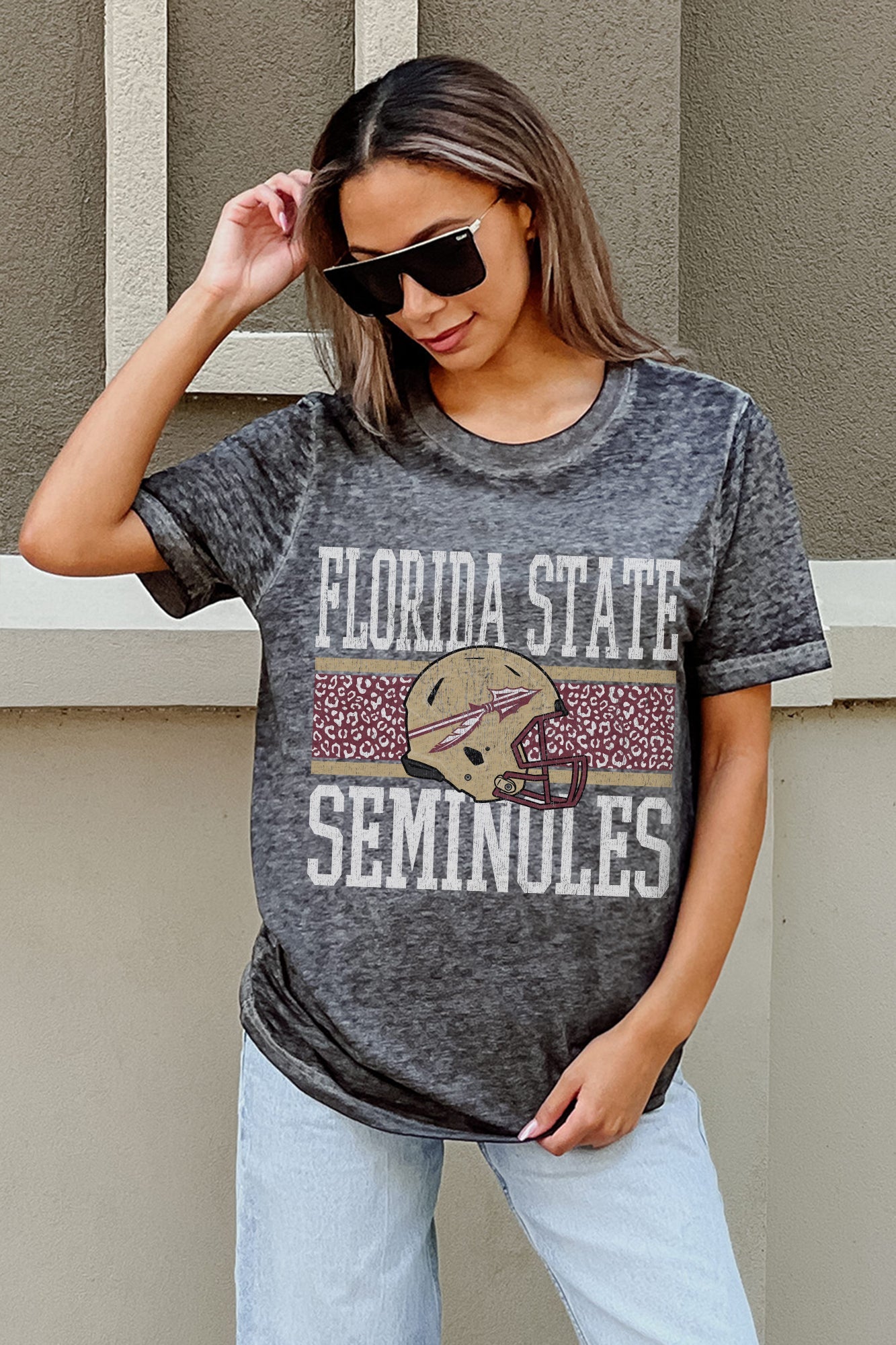 FLORIDA STATE SEMINOLES CROWD GOES WILD ACID WASH BOYFRIEND TEE