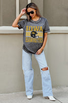 IOWA HAWKEYES CROWD GOES WILD ACID WASH BOYFRIEND TEE