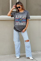 KANSAS JAYHAWKS CROWD GOES WILD ACID WASH BOYFRIEND TEE