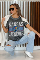 KANSAS JAYHAWKS CROWD GOES WILD ACID WASH BOYFRIEND TEE