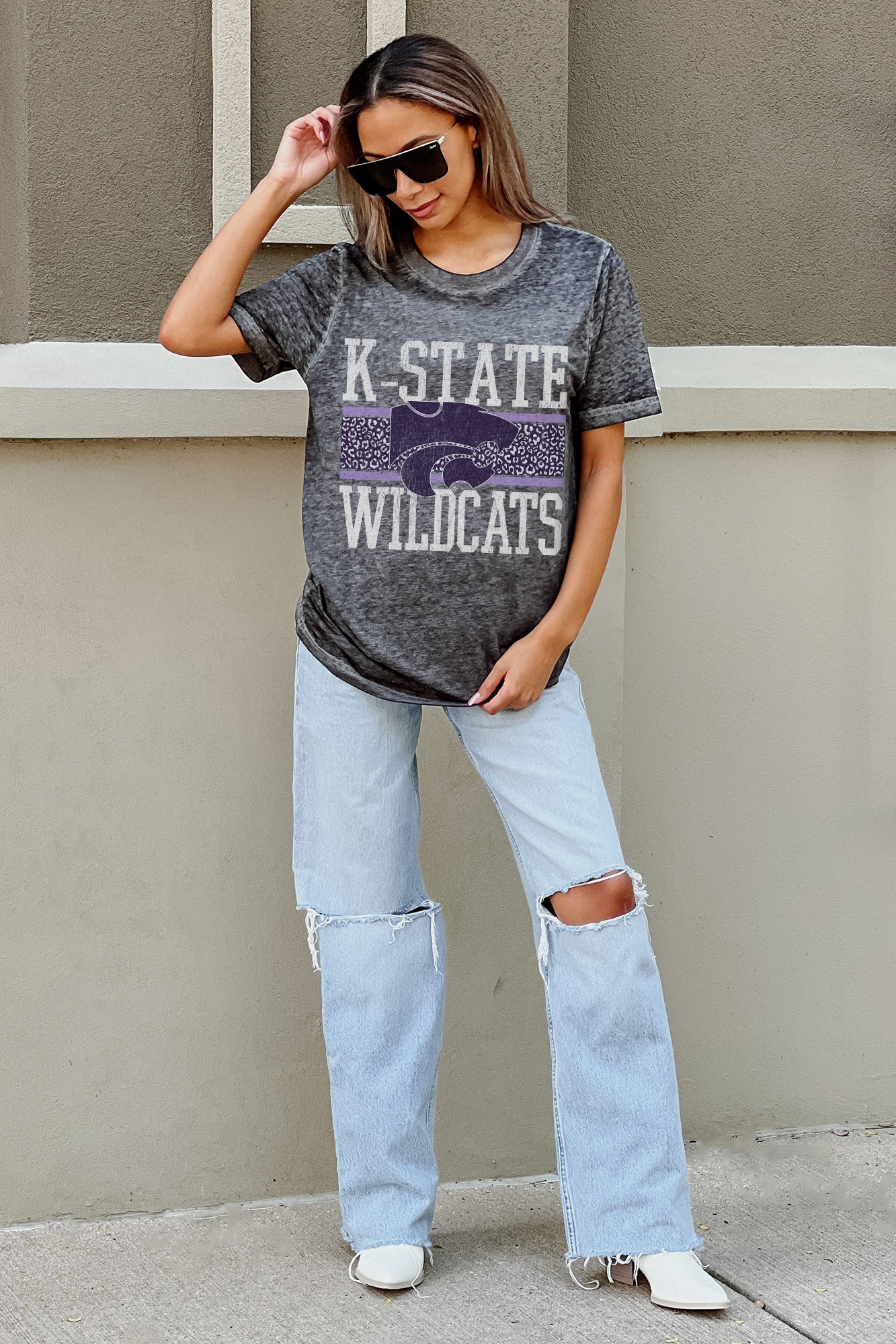 KANSAS STATE WILDCATS CROWD GOES WILD ACID WASH BOYFRIEND TEE