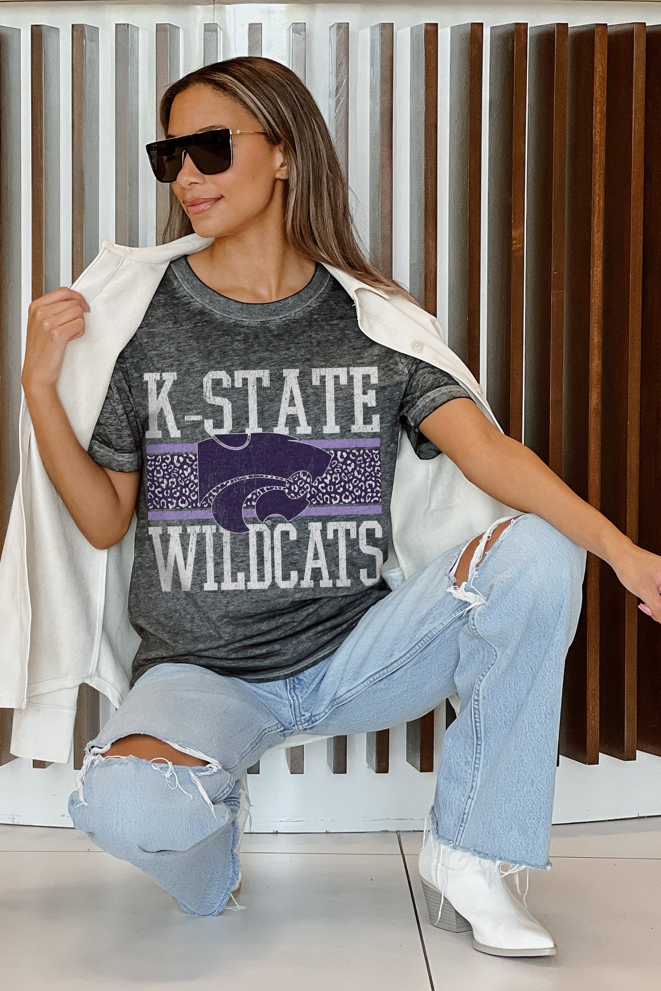 KANSAS STATE WILDCATS CROWD GOES WILD ACID WASH BOYFRIEND TEE