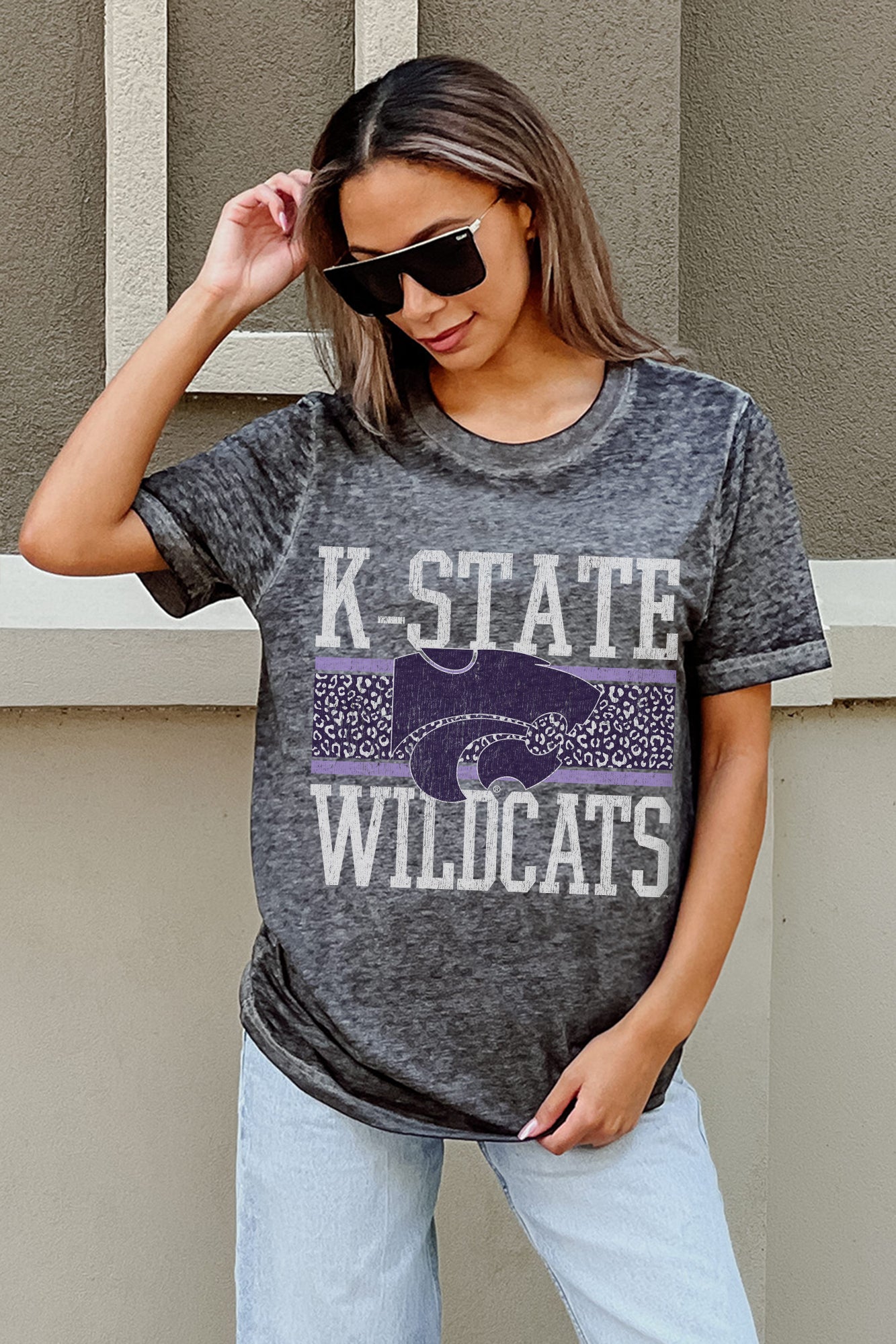 KANSAS STATE WILDCATS CROWD GOES WILD ACID WASH BOYFRIEND TEE