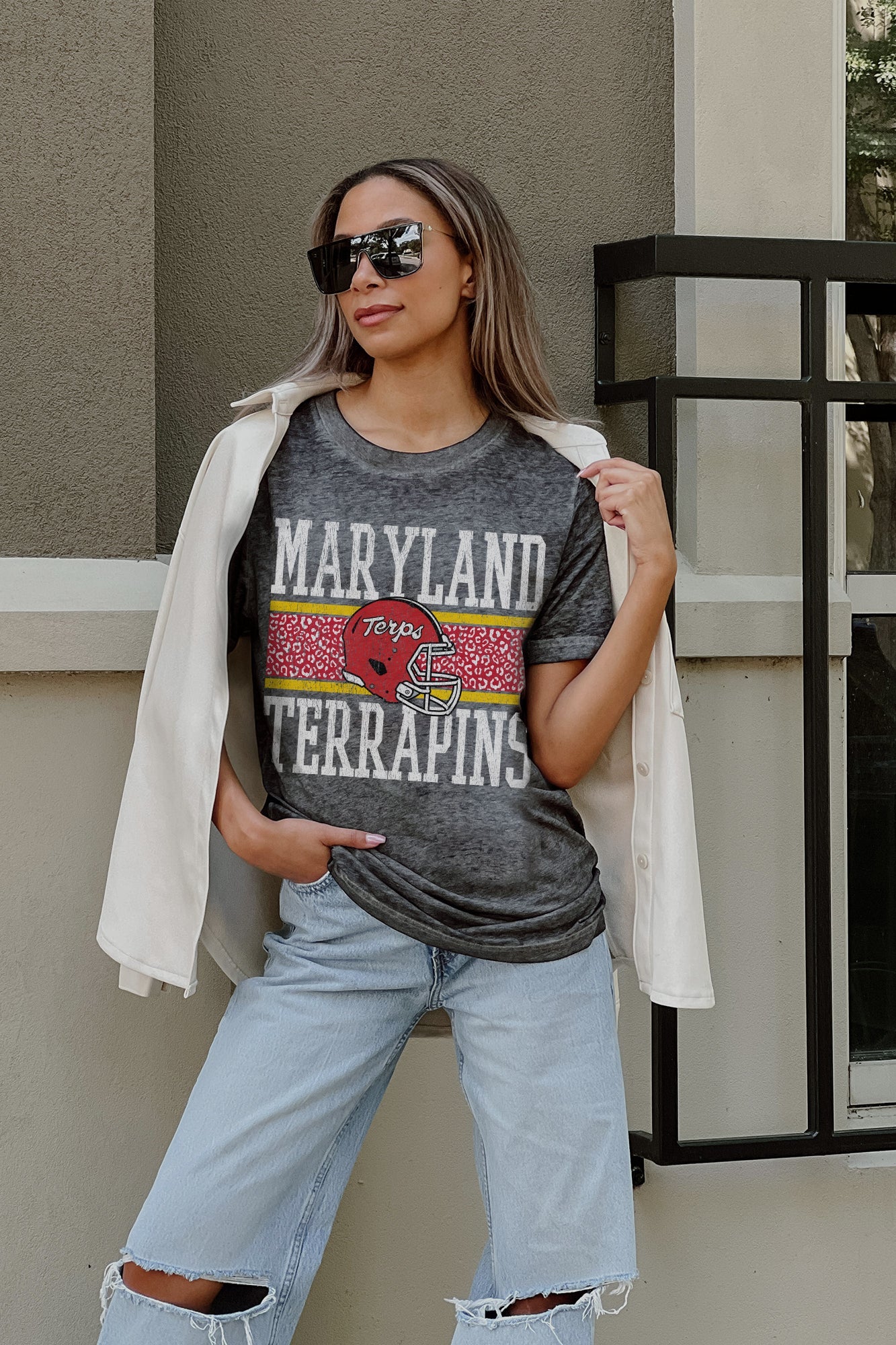 MARYLAND TERRAPINS CROWD GOES WILD ACID WASH BOYFRIEND TEE