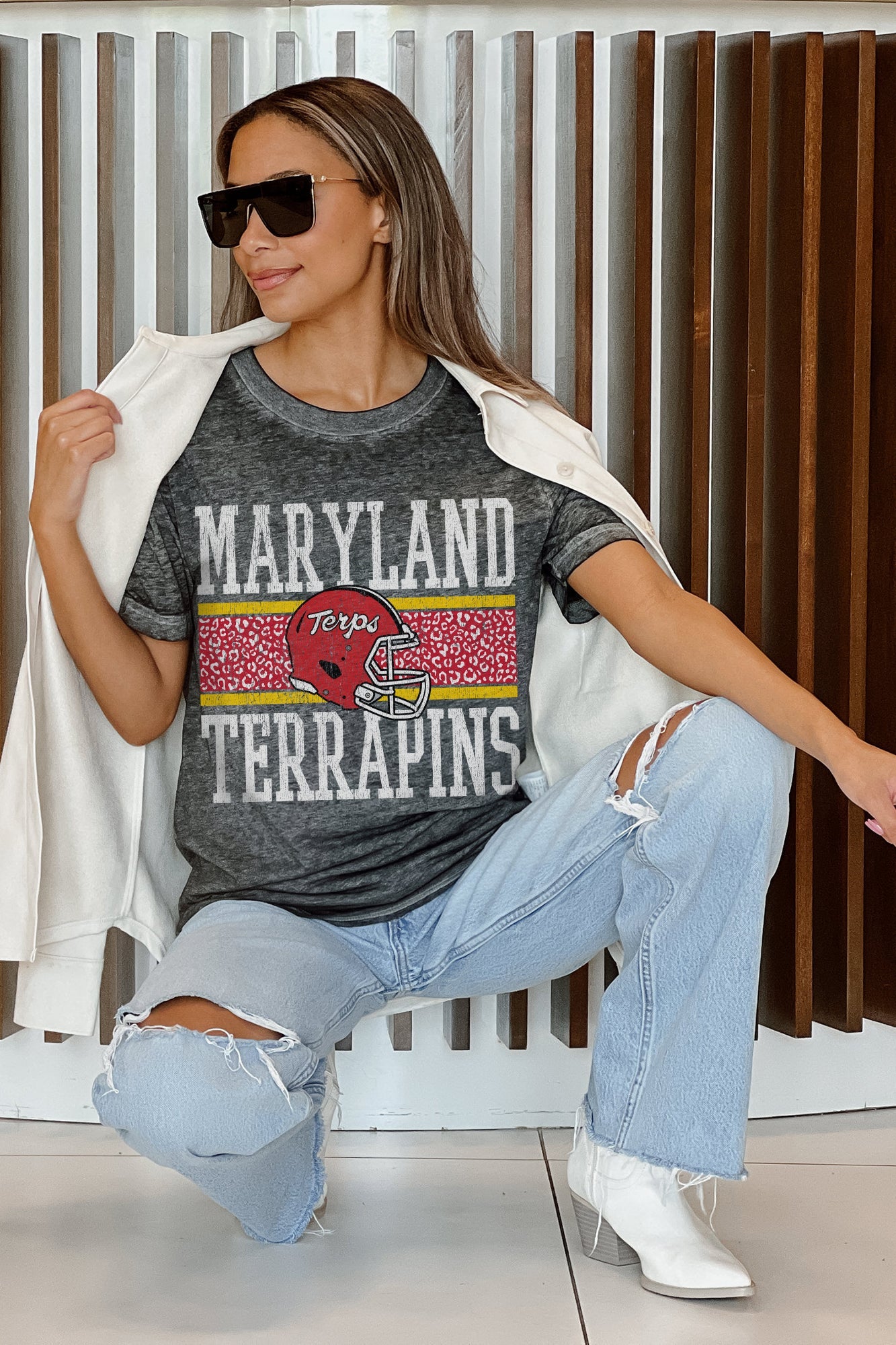 MARYLAND TERRAPINS CROWD GOES WILD ACID WASH BOYFRIEND TEE