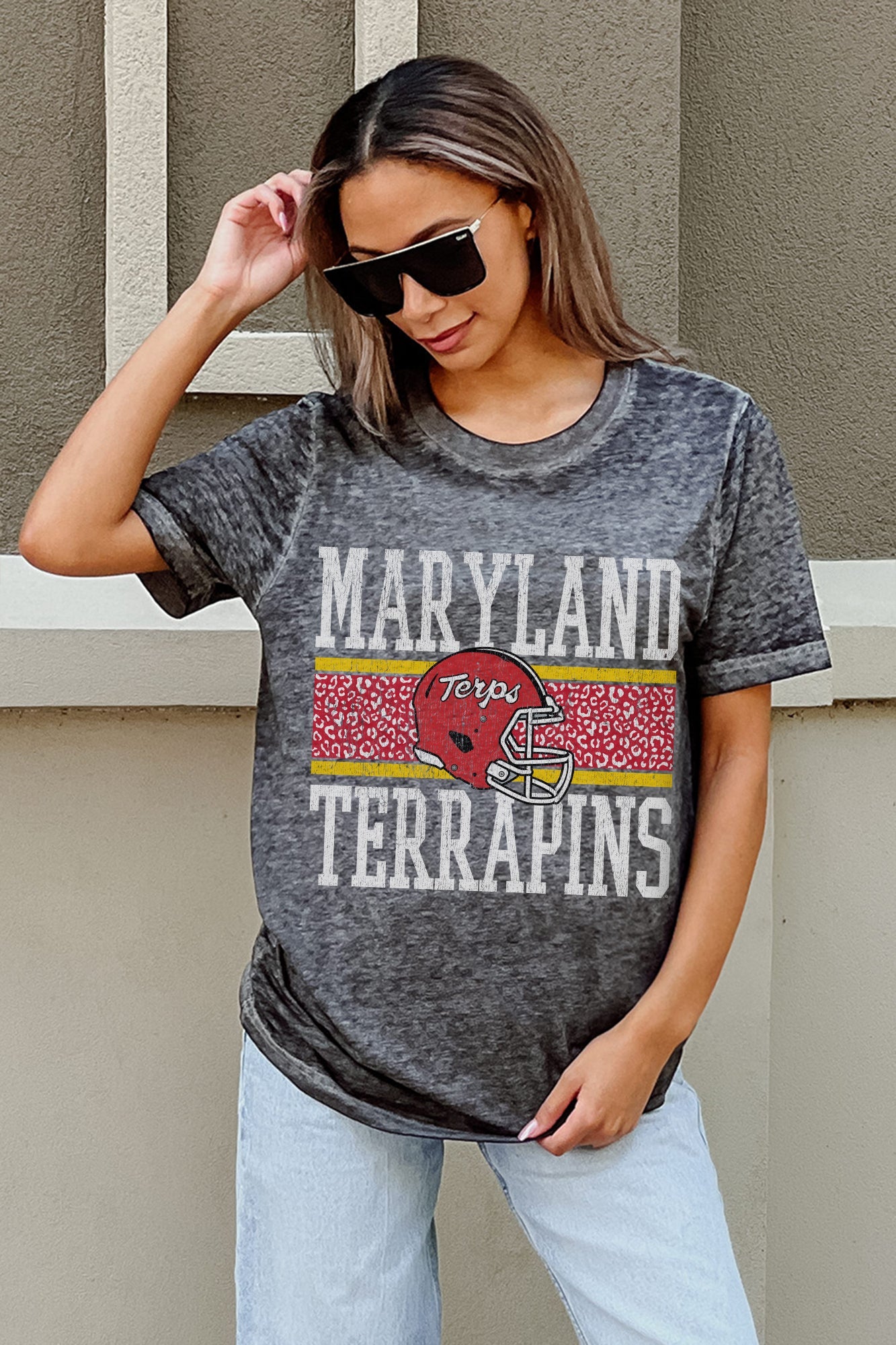 MARYLAND TERRAPINS CROWD GOES WILD ACID WASH BOYFRIEND TEE