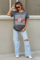 NEBRASKA CORNHUSKERS CROWD GOES WILD ACID WASH BOYFRIEND TEE