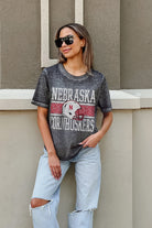 NEBRASKA CORNHUSKERS CROWD GOES WILD ACID WASH BOYFRIEND TEE