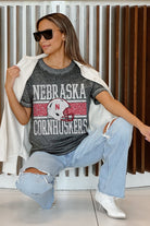 NEBRASKA CORNHUSKERS CROWD GOES WILD ACID WASH BOYFRIEND TEE