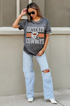 OKLAHOMA STATE COWBOYS CROWD GOES WILD ACID WASH BOYFRIEND TEE