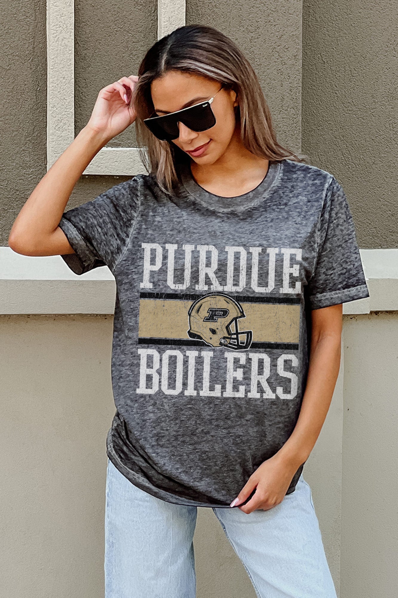 PURDUE BOILERMAKERS CROWD GOES WILD ACID WASH BOYFRIEND TEE