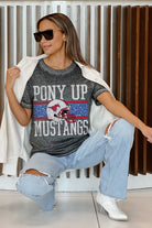 SMU MUSTANGS CROWD GOES WILD ACID WASH BOYFRIEND TEE