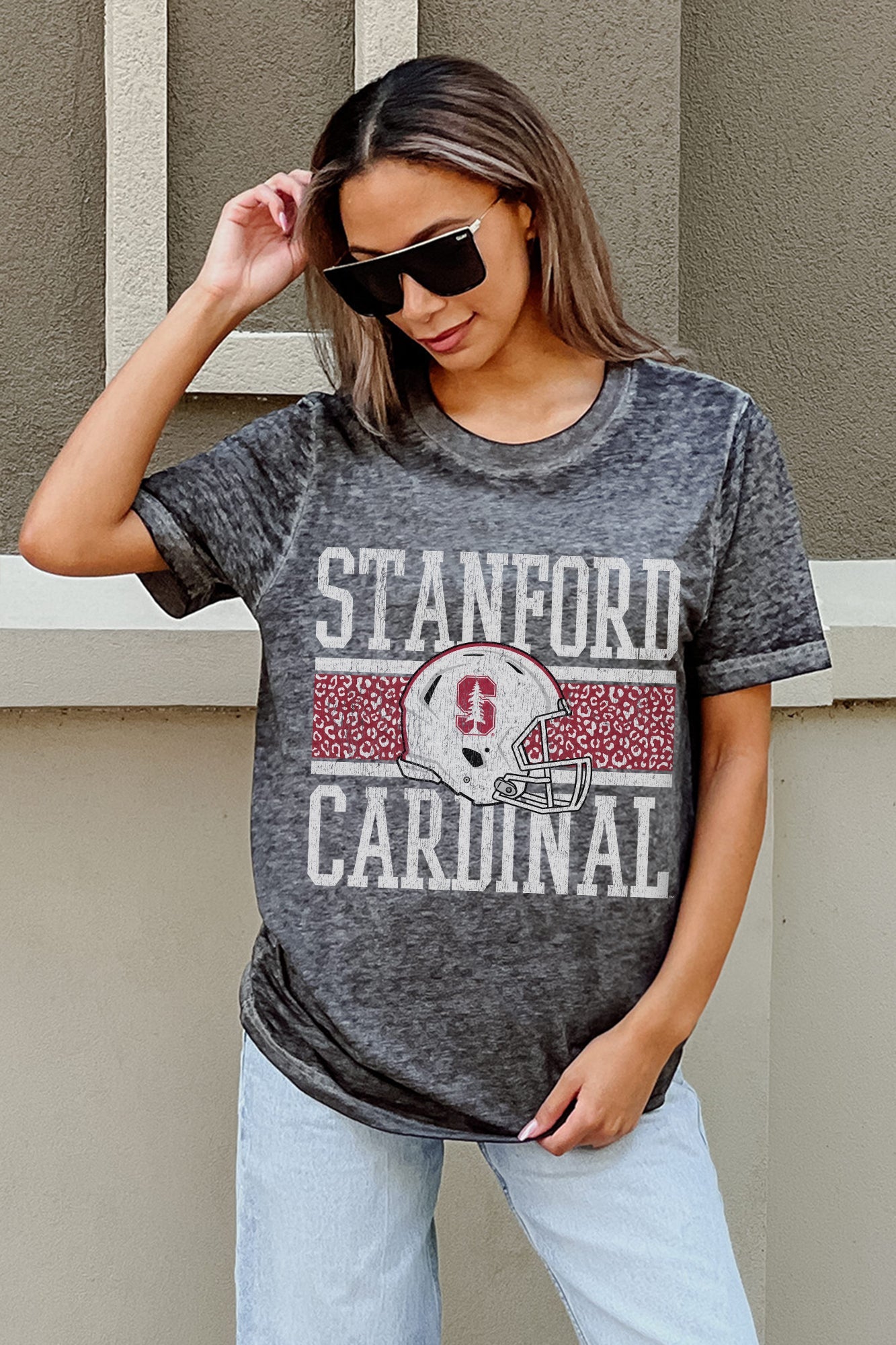 STANFORD CARDINAL CROWD GOES WILD ACID WASH BOYFRIEND TEE