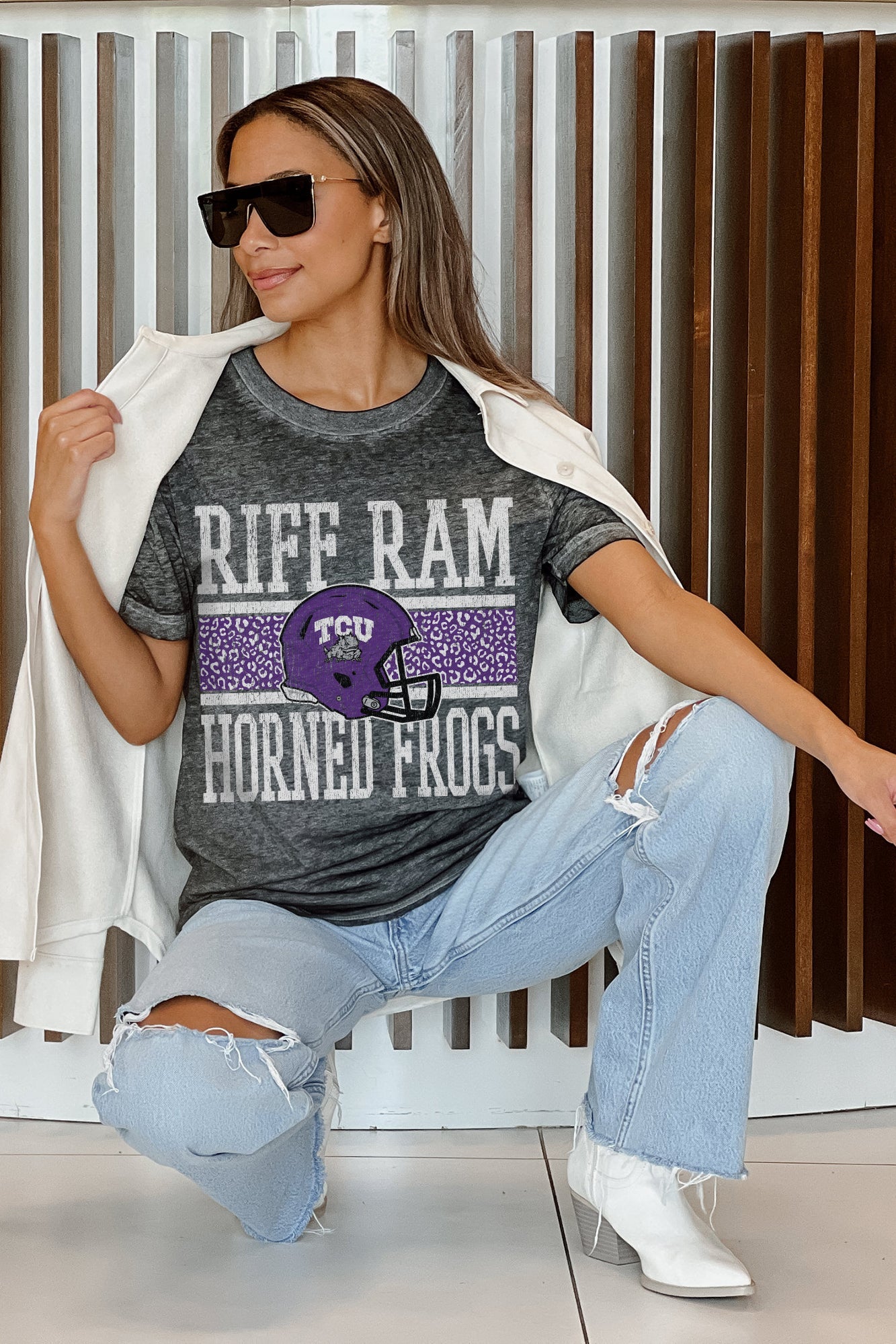 TCU HORNED FROGS CROWD GOES WILD ACID WASH BOYFRIEND TEE