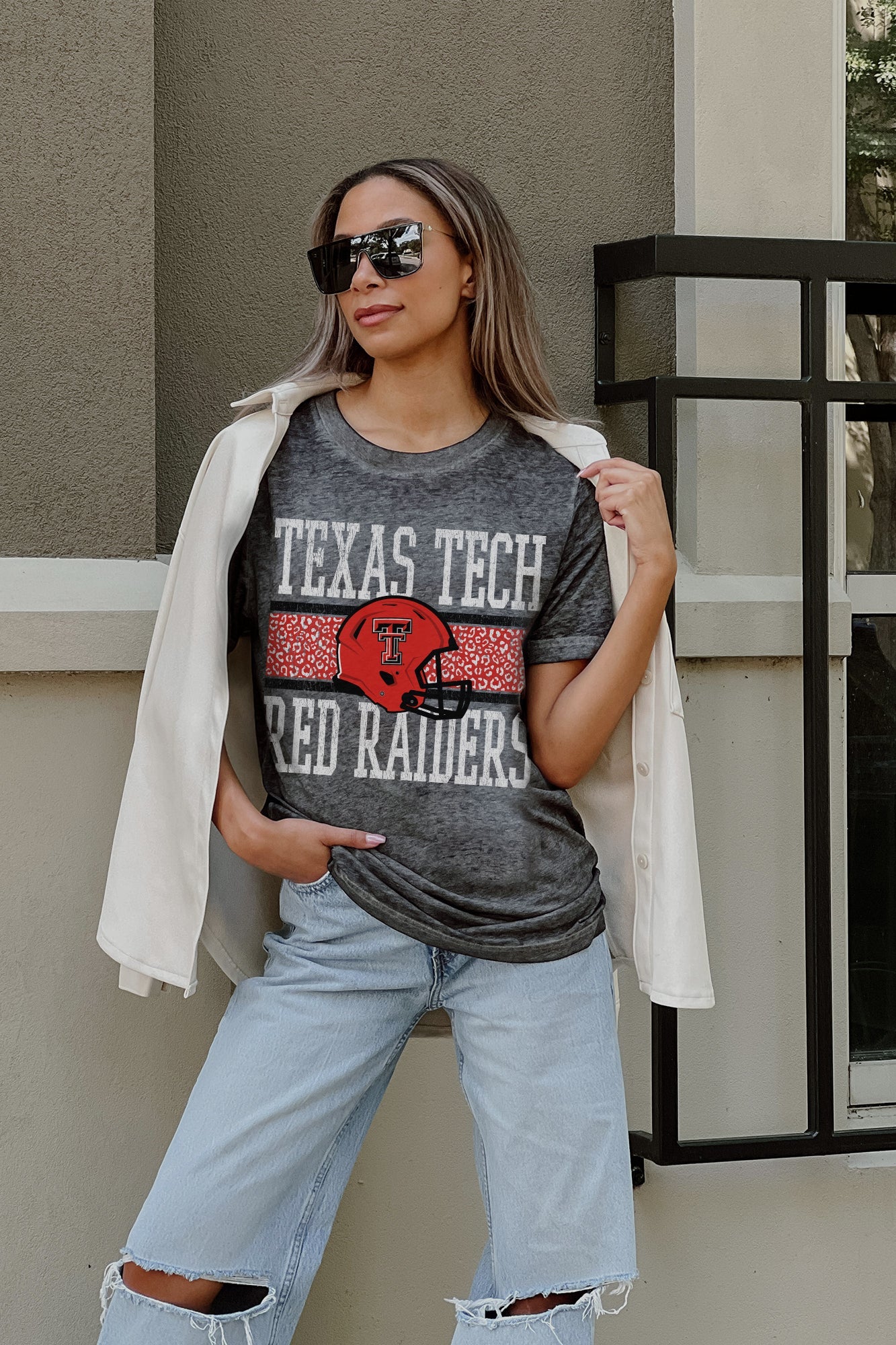 TEXAS TECH RED RAIDERS CROWD GOES WILD ACID WASH BOYFRIEND TEE