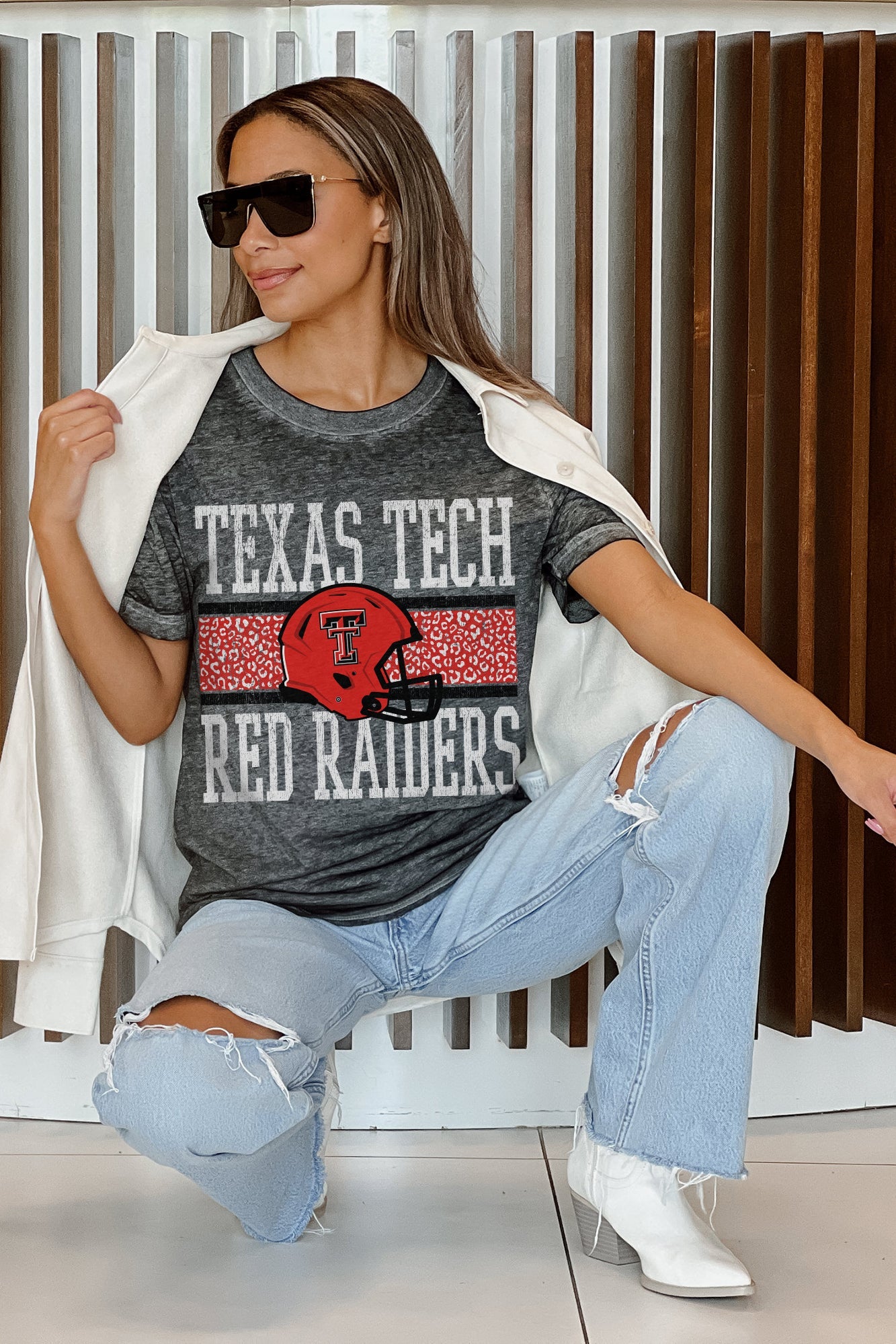 TEXAS TECH RED RAIDERS CROWD GOES WILD ACID WASH BOYFRIEND TEE