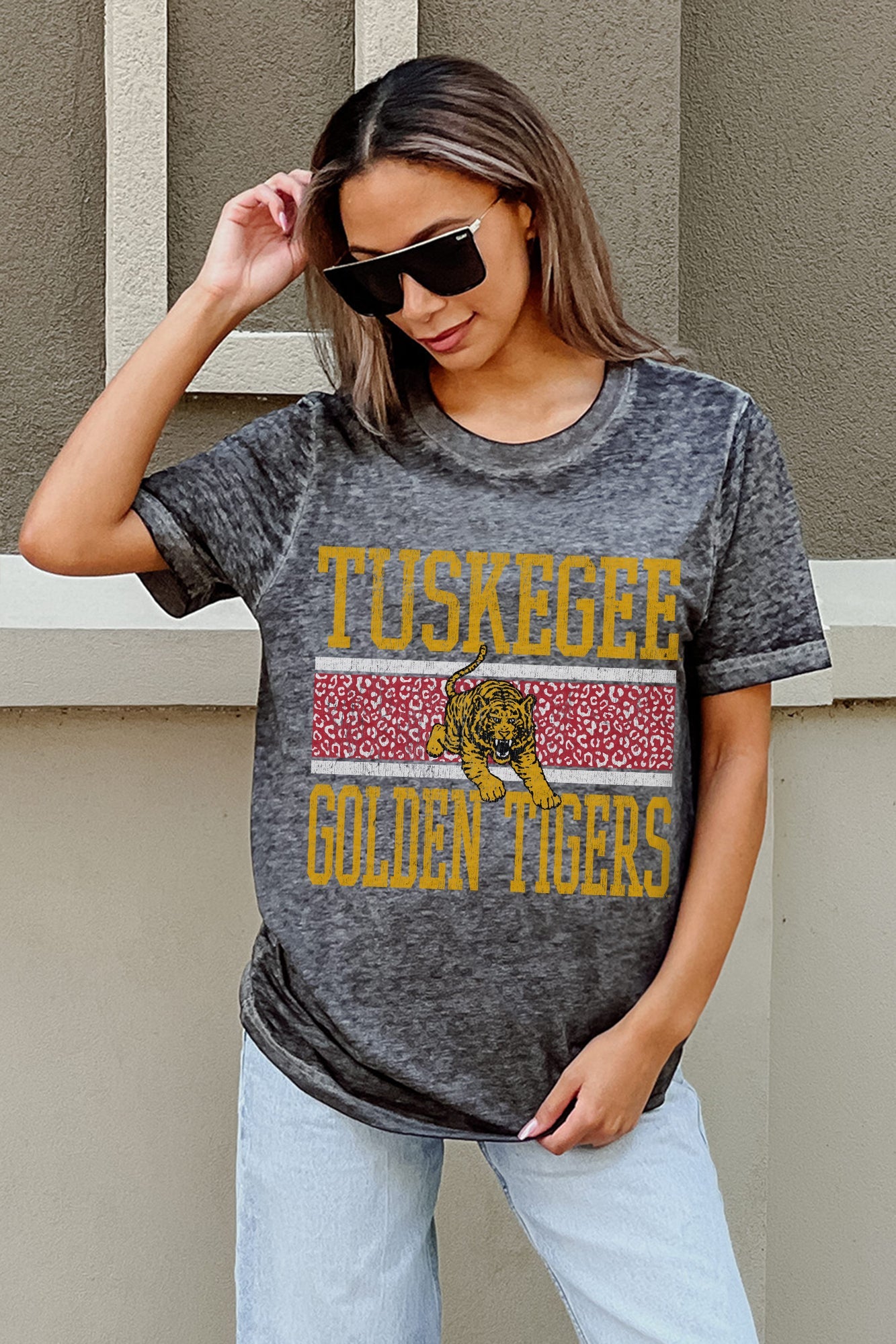 TUSKEGEE GOLDEN TIGERS CROWD GOES WILD ACID WASH BOYFRIEND TEE