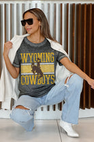 WYOMING COWBOYS CROWD GOES WILD ACID WASH BOYFRIEND TEE