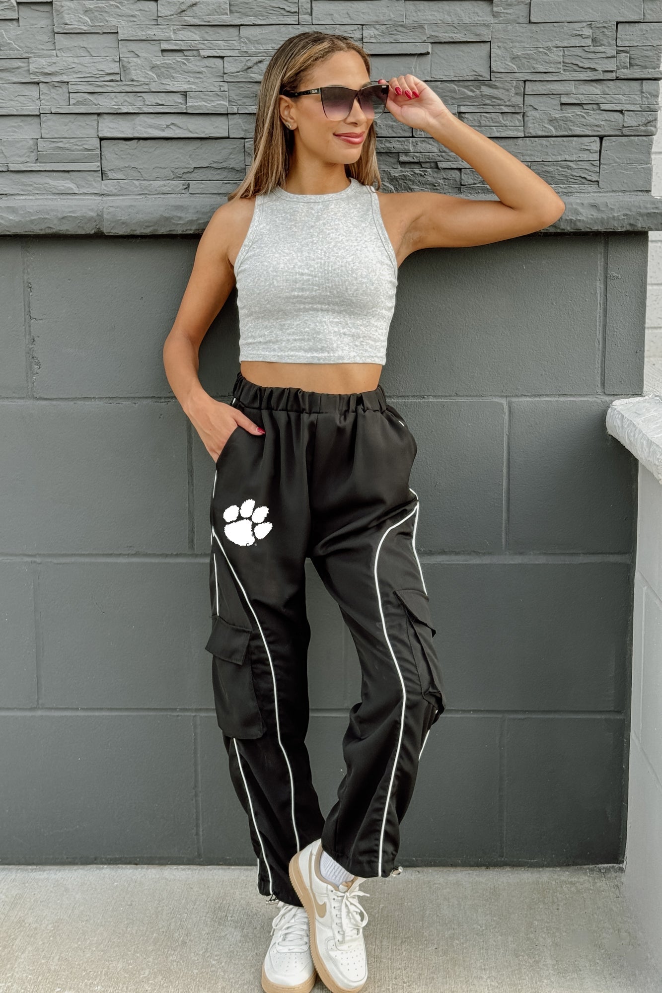 CLEMSON TIGERS VICTORY WALK LOW WAIST PARACHUTE CARGO PANTS BY MADI PREWETT TROUTT