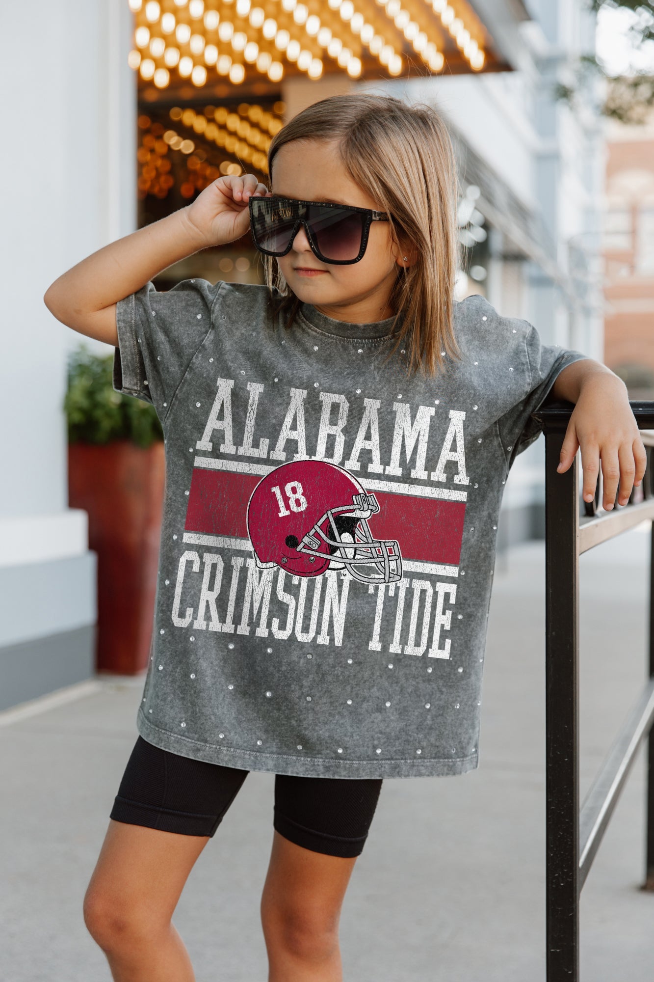 ALABAMA CRIMSON TIDE ON THE BALL KIDS MINI RHINESTONE SHORT SLEEVE CLASSIC TEE