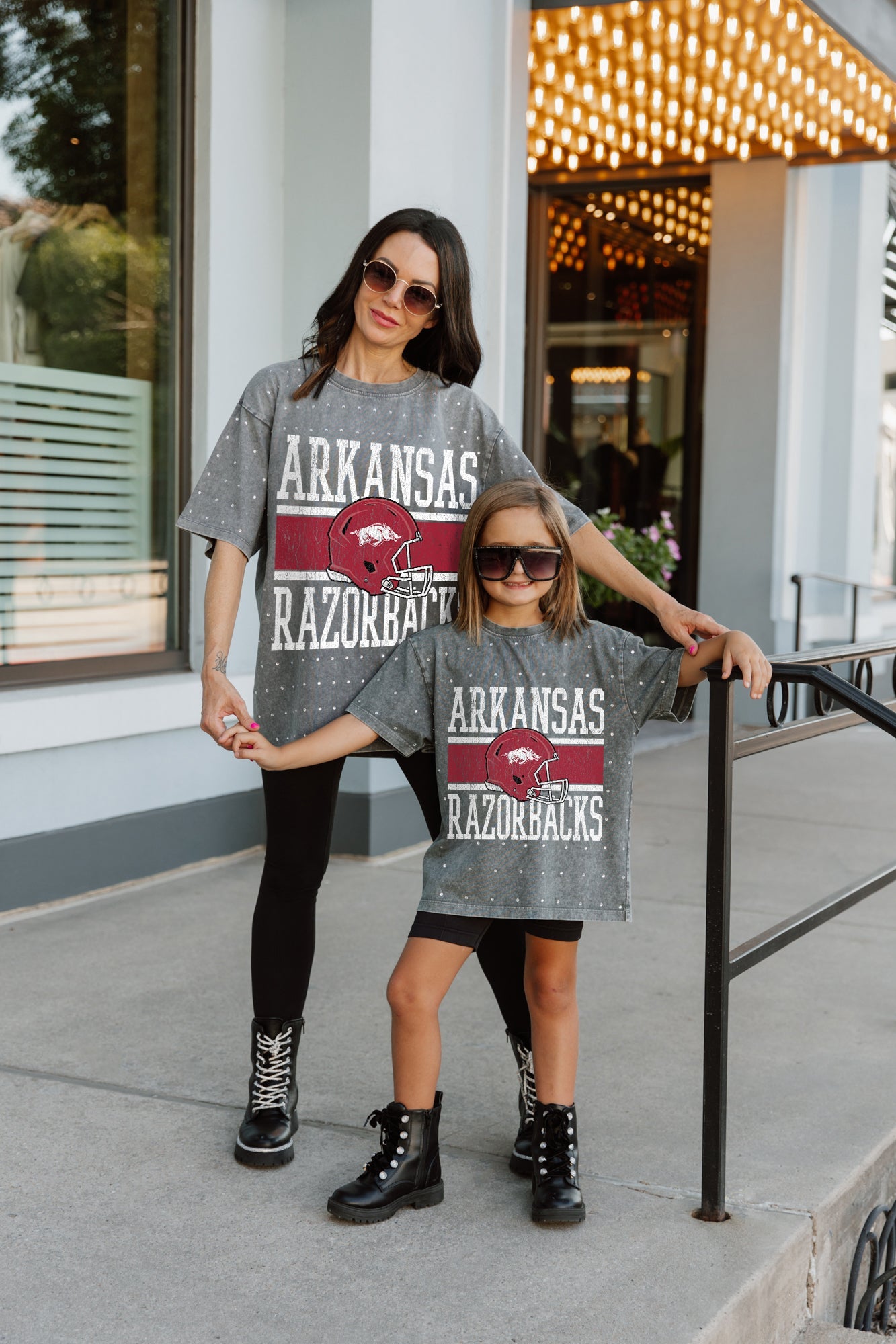 ARKANSAS RAZORBACKS ON THE BALL KIDS MINI RHINESTONE SHORT SLEEVE CLASSIC TEE