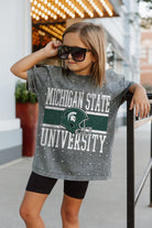 MICHIGAN STATE SPARTANS ON THE BALL KIDS MINI RHINESTONE SHORT SLEEVE CLASSIC TEE