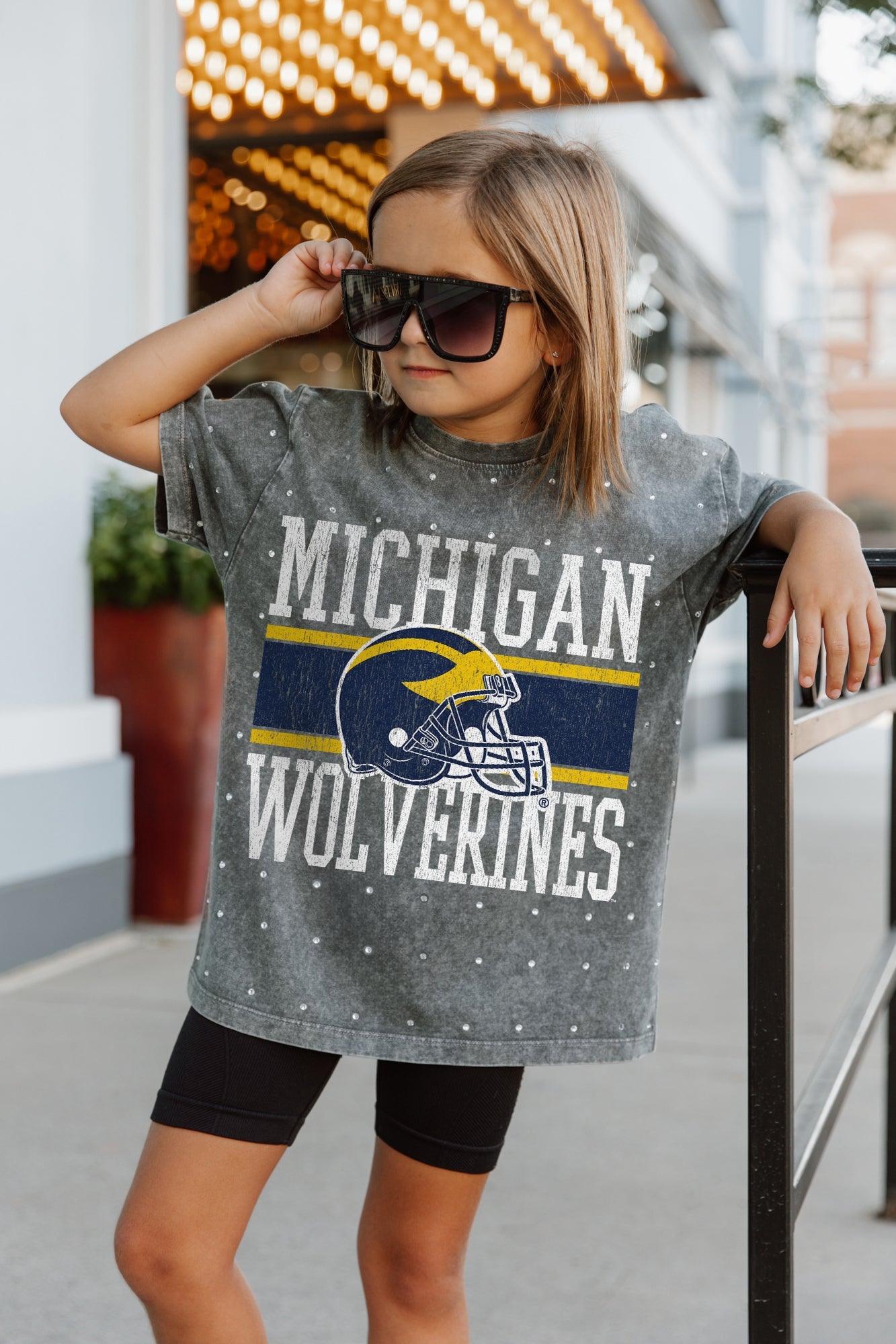 MICHIGAN WOLVERINES ON THE BALL KIDS MINI RHINESTONE SHORT SLEEVE CLASSIC TEE