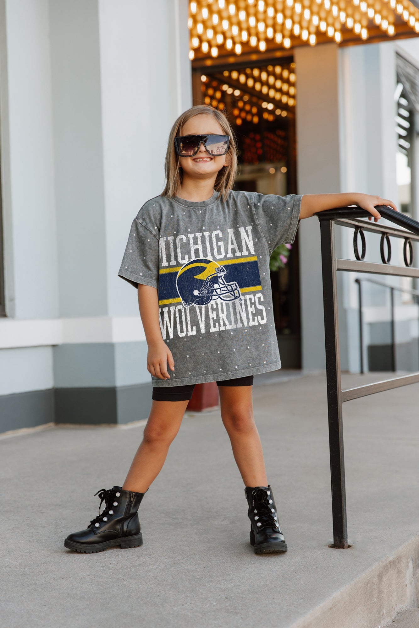 MICHIGAN WOLVERINES ON THE BALL KIDS MINI RHINESTONE SHORT SLEEVE CLASSIC TEE