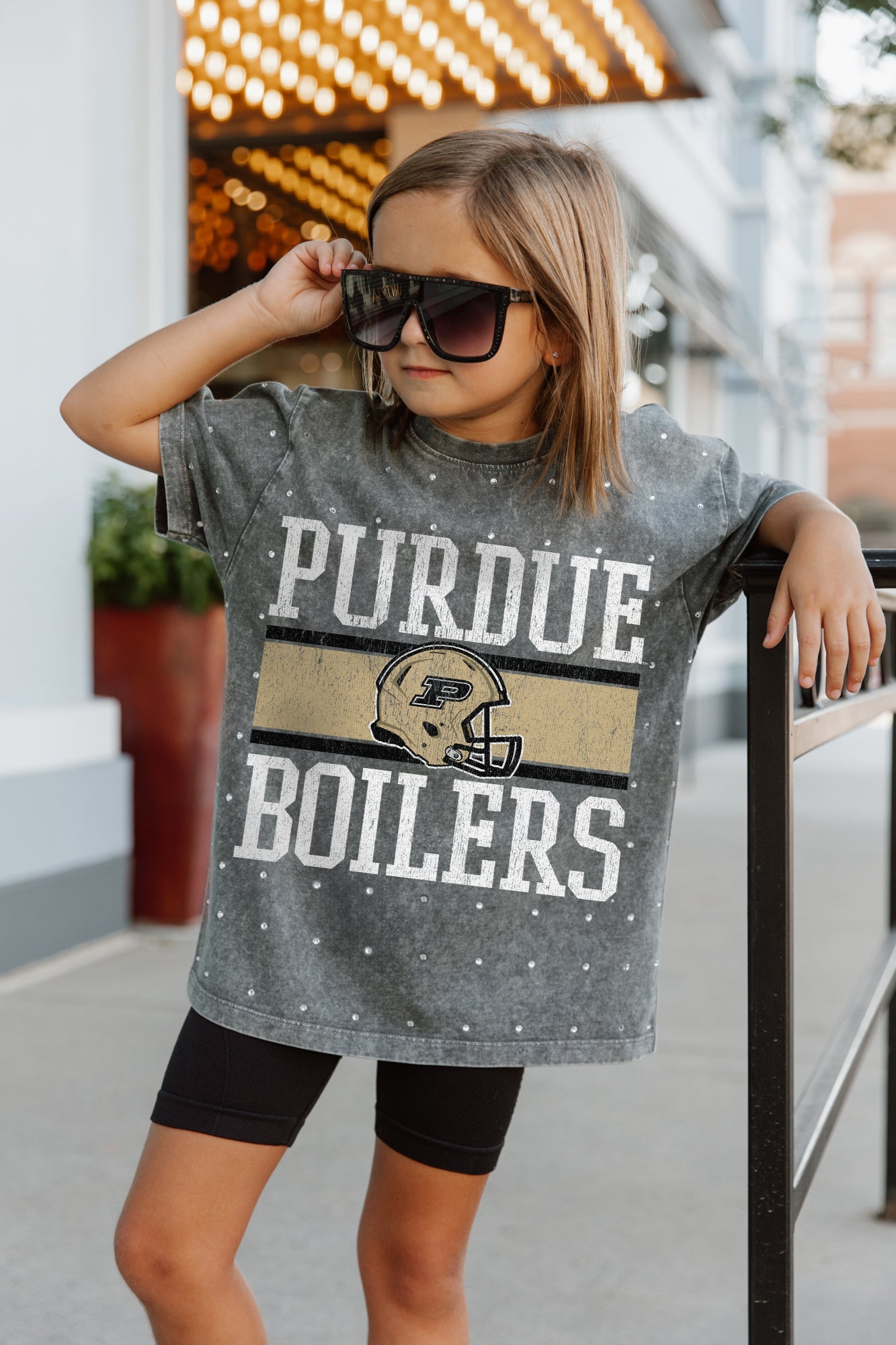 PURDUE BOILERMAKERS ON THE BALL KIDS MINI RHINESTONE SHORT SLEEVE CLASSIC TEE