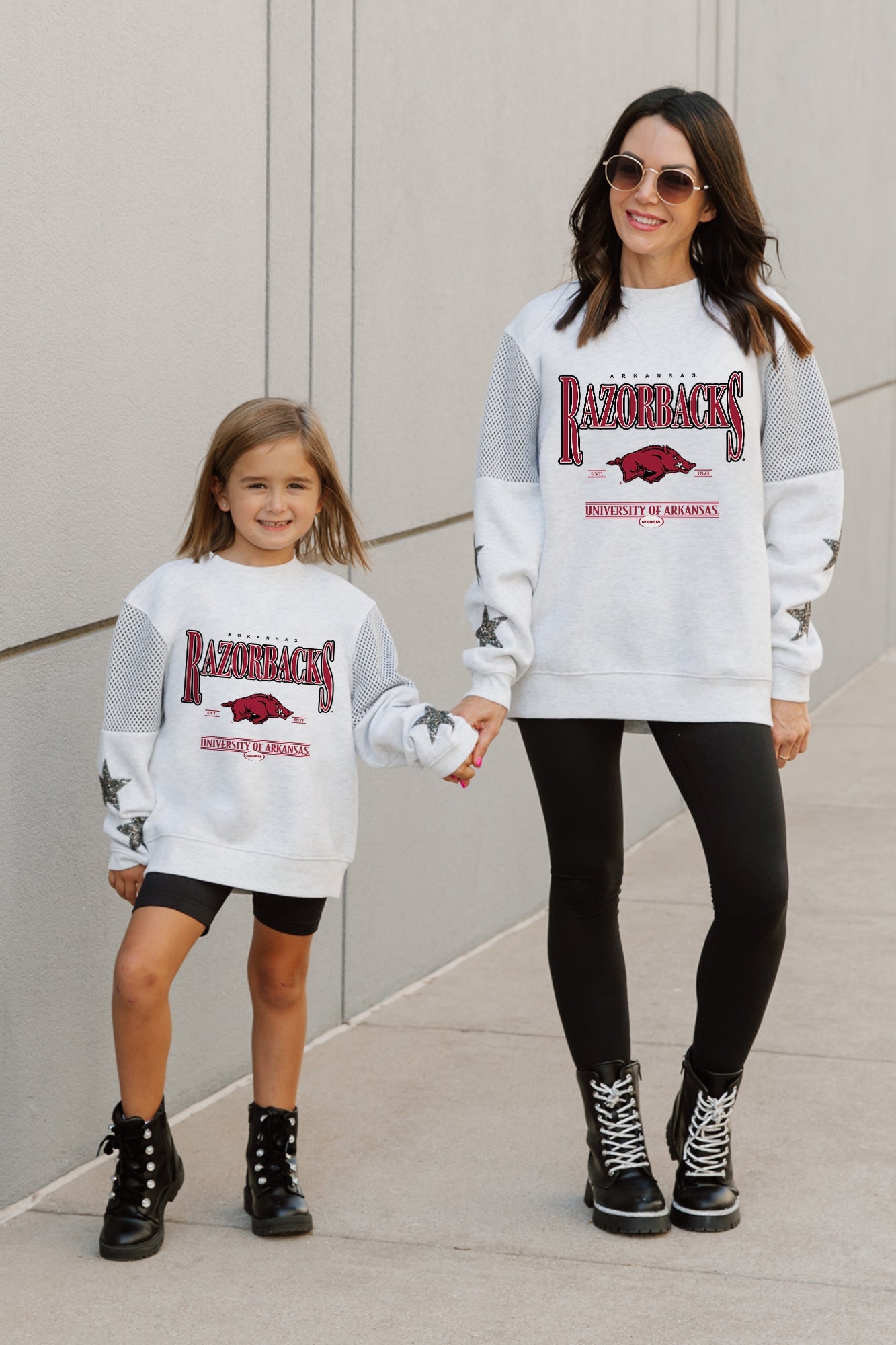 ARKANSAS RAZORBACKS DYNAMIC KIDS CREWNECK FLEECE WITH JERSEY MESH CONTRAST SHOULDER SWEATSHIRT