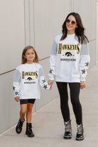 IOWA HAWKEYES DYNAMIC KIDS CREWNECK FLEECE WITH JERSEY MESH CONTRAST SHOULDER SWEATSHIRT