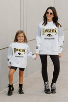 IOWA HAWKEYES DYNAMIC KIDS CREWNECK FLEECE WITH JERSEY MESH CONTRAST SHOULDER SWEATSHIRT