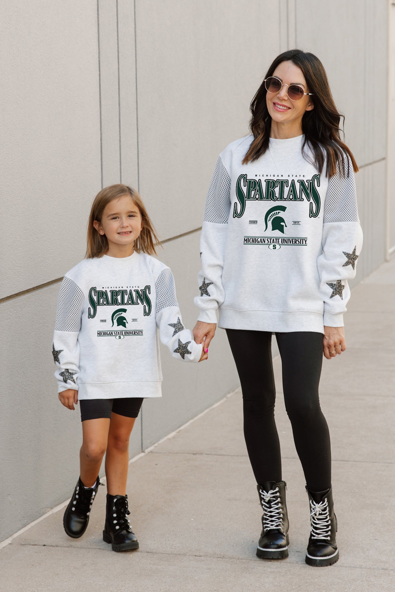 MICHIGAN STATE SPARTANS DYNAMIC KIDS CREWNECK FLEECE WITH JERSEY MESH CONTRAST SHOULDER SWEATSHIRT