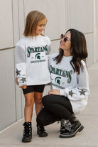 MICHIGAN STATE SPARTANS DYNAMIC KIDS CREWNECK FLEECE WITH JERSEY MESH CONTRAST SHOULDER SWEATSHIRT