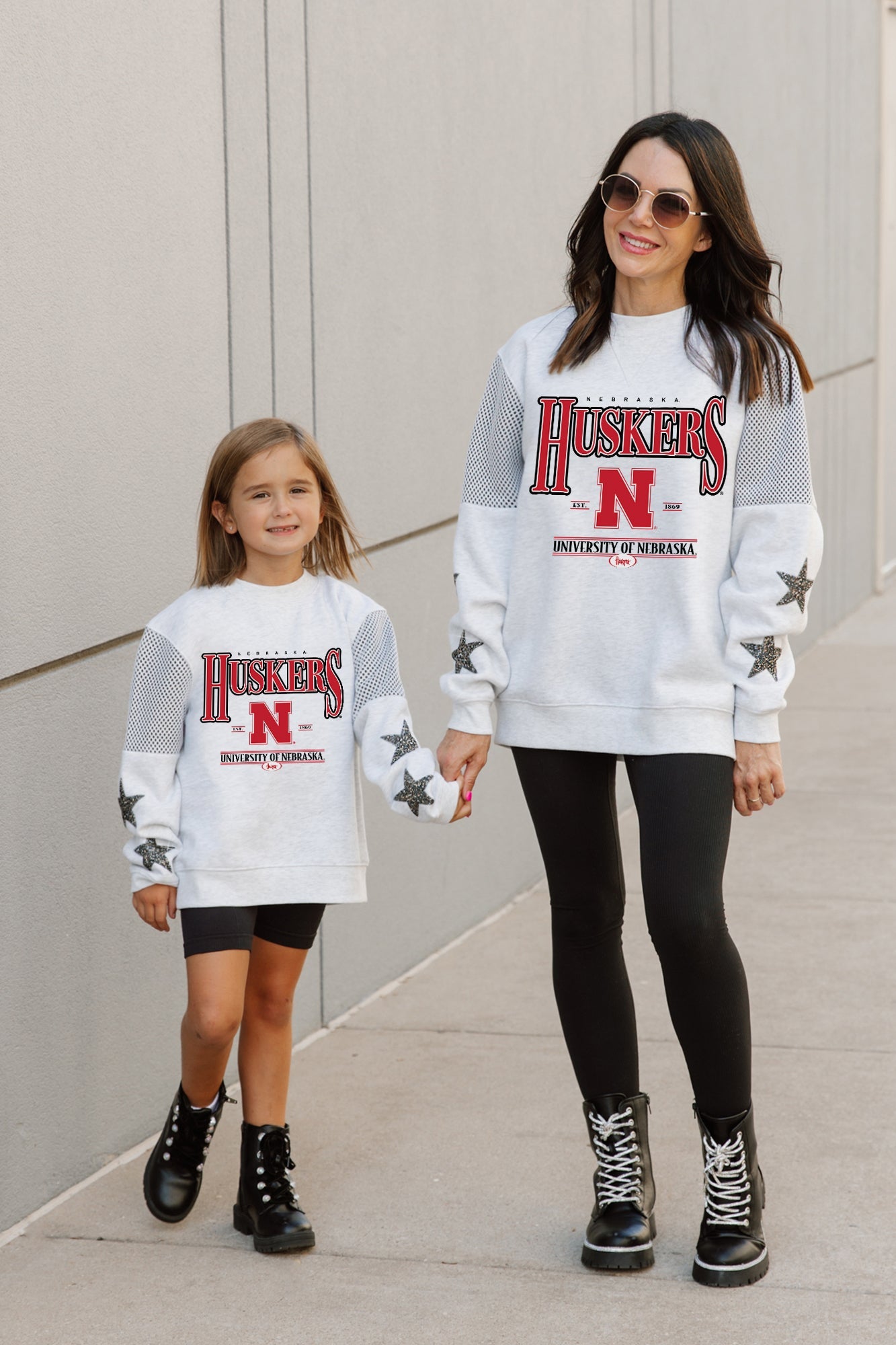 NEBRASKA CORNHUSKERS DYNAMIC KIDS CREWNECK FLEECE WITH JERSEY MESH CONTRAST SHOULDER SWEATSHIRT