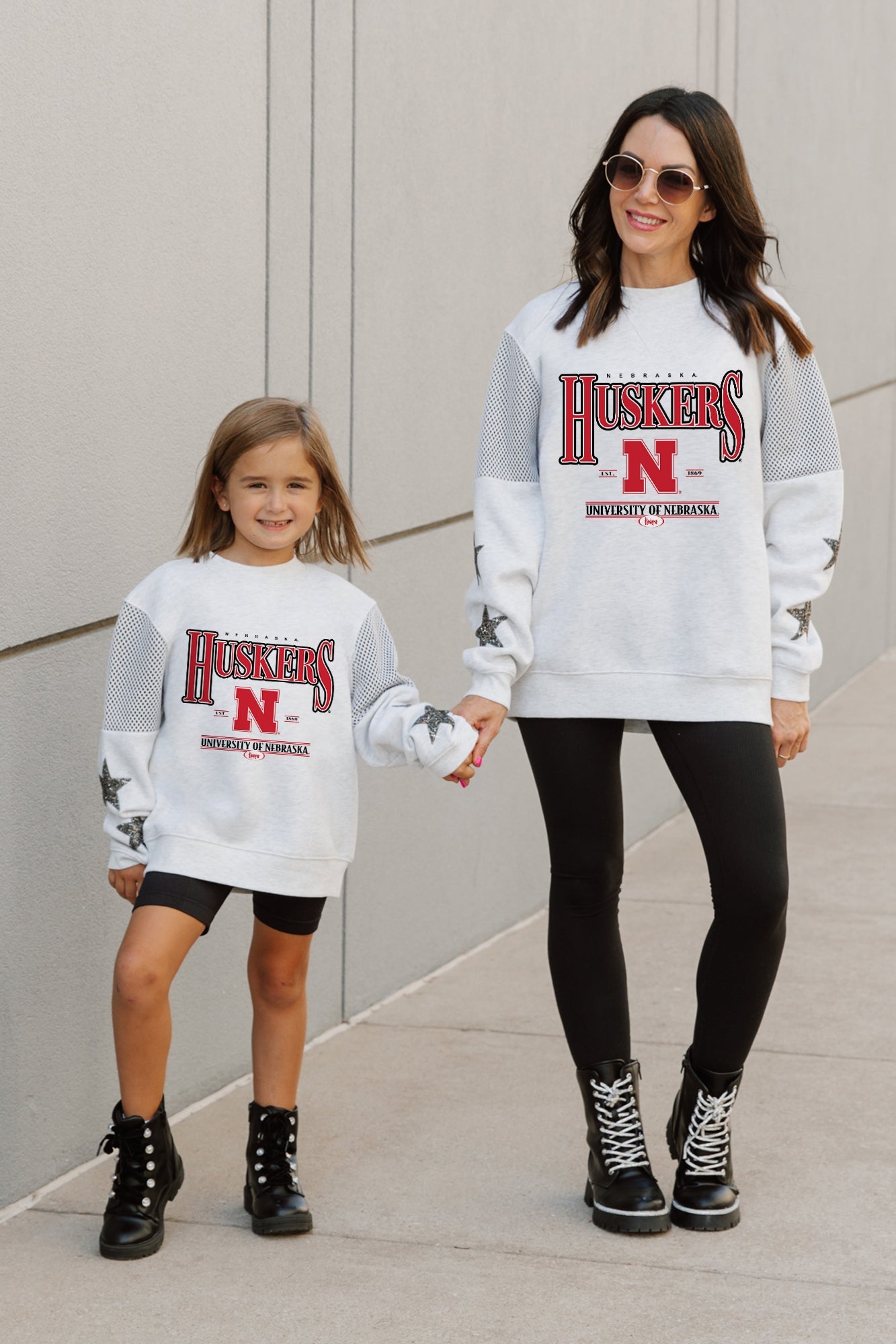 NEBRASKA CORNHUSKERS DYNAMIC KIDS CREWNECK FLEECE WITH JERSEY MESH CONTRAST SHOULDER SWEATSHIRT