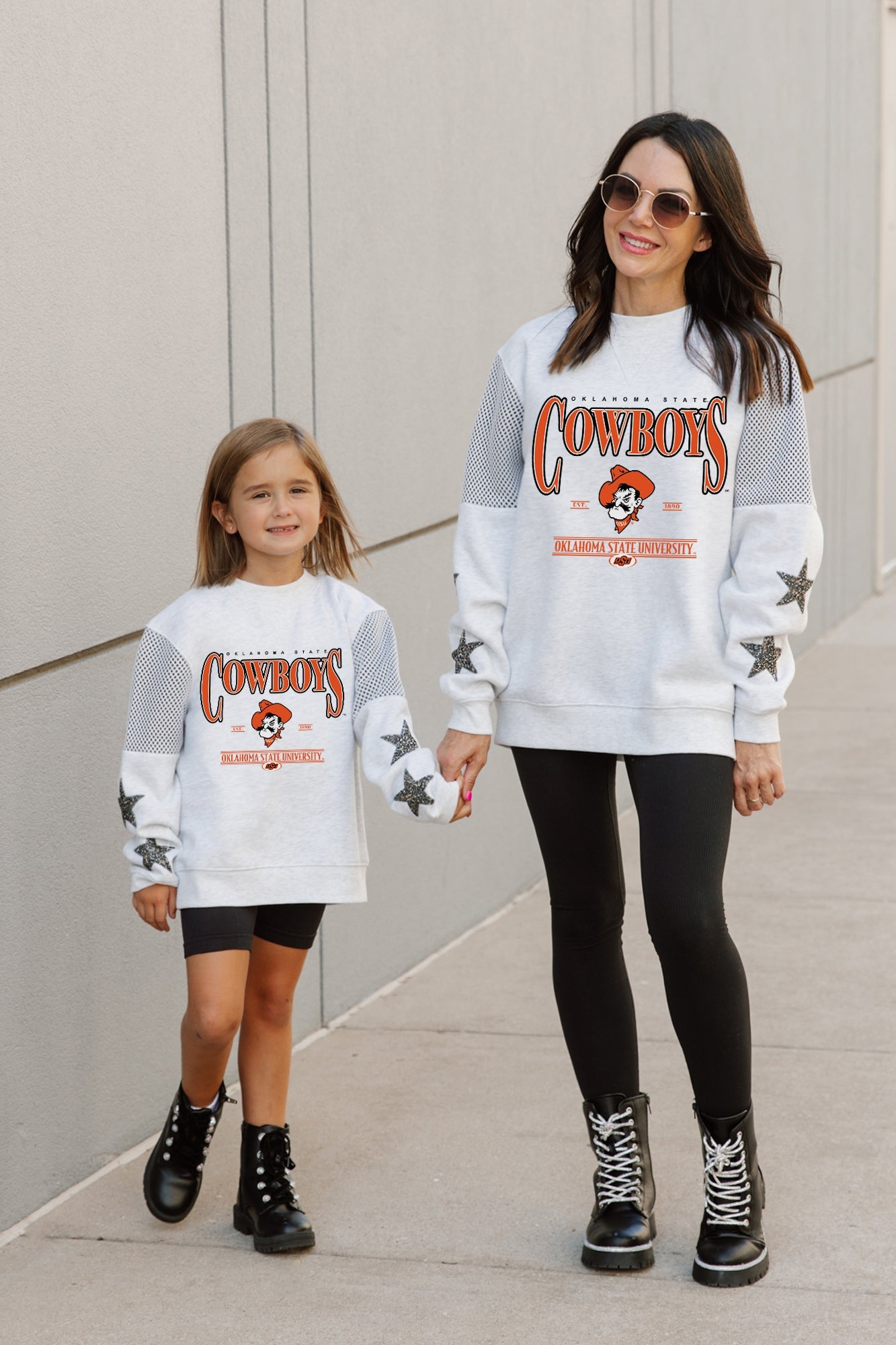 OKLAHOMA STATE COWBOYS DYNAMIC KIDS CREWNECK FLEECE WITH JERSEY MESH CONTRAST SHOULDER SWEATSHIRT